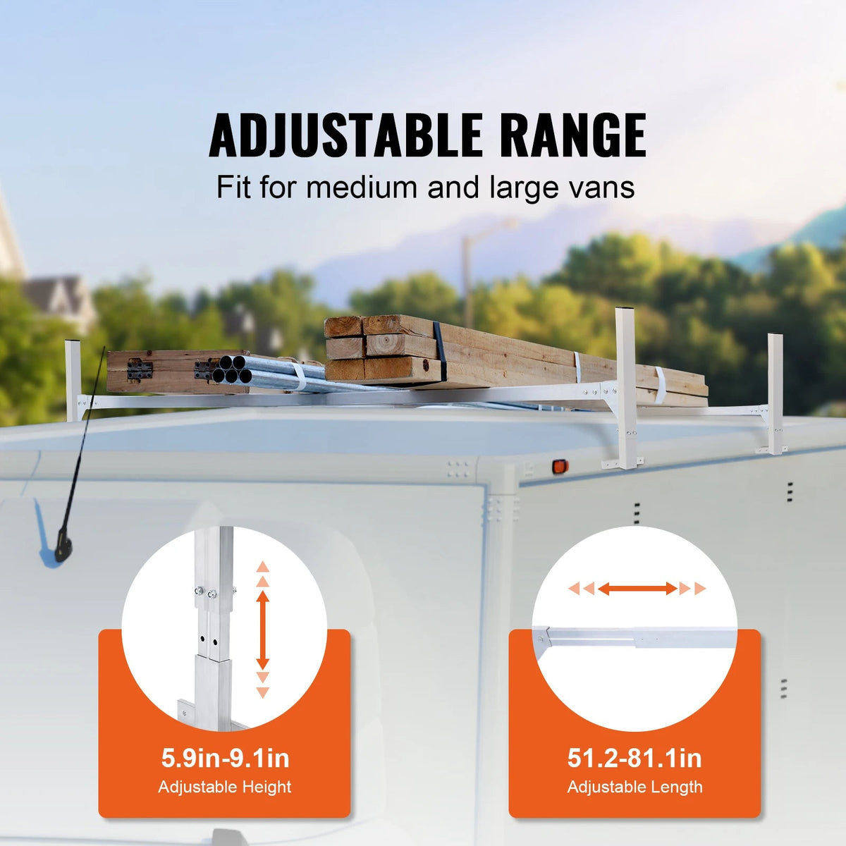 SucceBuy Van Roof Ladder Rack 2Bars Aluminum Alloy Roof Ladder Racks 400 LBS Capacity Rain-Gutter Roof Rack for Van CargoTrailer - AMOCARTSucceBuy Van Roof Ladder Rack 2Bars Aluminum Alloy Roof Ladder Racks 400 LBS Capacity Rain-Gutter Roof Rack for Van CargoTrailer