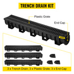 Amocart Drainage Trench Driveway Channel Drain With Plastic Grate 3-5 Pack HDPE Floor Drain Trench Drain Grate For Garden