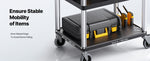 Amocart 300lbs Utility Service Cart Three-Shelf Plastic Rolling Hand Cart with 360° Swivel Wheels for Warehouse Garage Cleaning