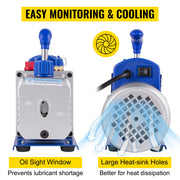 Bild in Galerie-Viewer laden, Amocart 3CFM 1/4HP Single Stage Air Vacuum Pump HVAC R134a R12 R22 R410a A/C Refrigeration Kit AC Manifold Gauge R134 Can Tap
