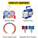 Amocart 3CFM 1/4HP Single Stage Air Vacuum Pump HVAC R134a R12 R22 R410a A/C Refrigeration Kit AC Manifold Gauge R134 Can Tap
