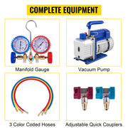 Load image into Gallery viewer, Amocart 3CFM 1/4HP Single Stage Air Vacuum Pump HVAC R134a R12 R22 R410a A/C Refrigeration Kit AC Manifold Gauge R134 Can Tap
