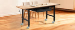SucceBuy Adjustable Workbench on Wheels Oak Wood Top 60x24 In 2000 lbs Capacity with Drawer Power Outlets for Garage Workshop