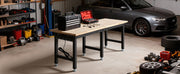 Charger l'image dans la visionneuse de galerie, Amocart 5000 lbs Adjustable Workbench 72/96 x 24in Oak Wood Top Workstation with 4 AC Outlets Hardwood Worktable for Garage
