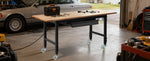 SucceBuy Adjustable Workbench on Wheels Oak Wood Top 60x24 In 2000 lbs Capacity with Drawer Power Outlets for Garage Workshop