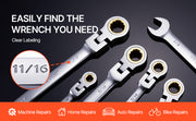 Charger l'image dans la visionneuse de galerie, SucceBuy Flex-Head Ratcheting Wrench Set 8PCs Combination Wrench Set Roll-up Pouch Cr-V Steel Flexible Ratcheting Wrench Set
