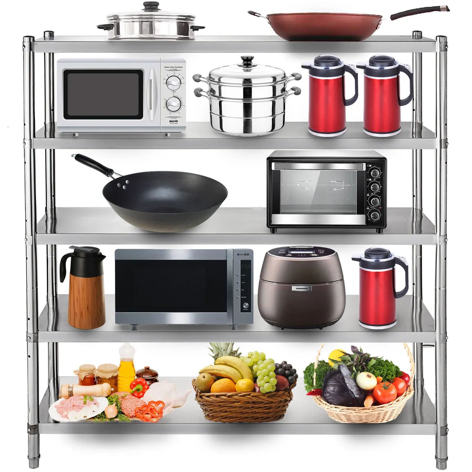 4-Tier Stainless Steel Commercial Storage Rack Shelf for Kitchen Warehouse Garage Storing Kitchenware - Image 2