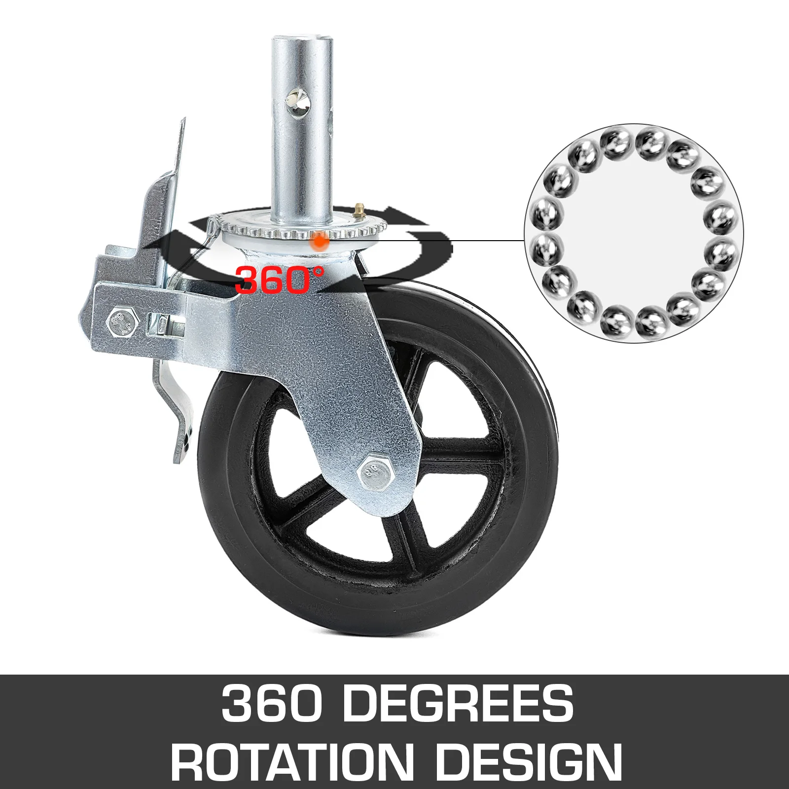 4 Pack 8 x 2 Inch Heavy Duty Scaffolding Rubber Swivel Caster With Dual Locking 1100LBS Capacity Per Wheel 360 Degrees - Image 3
