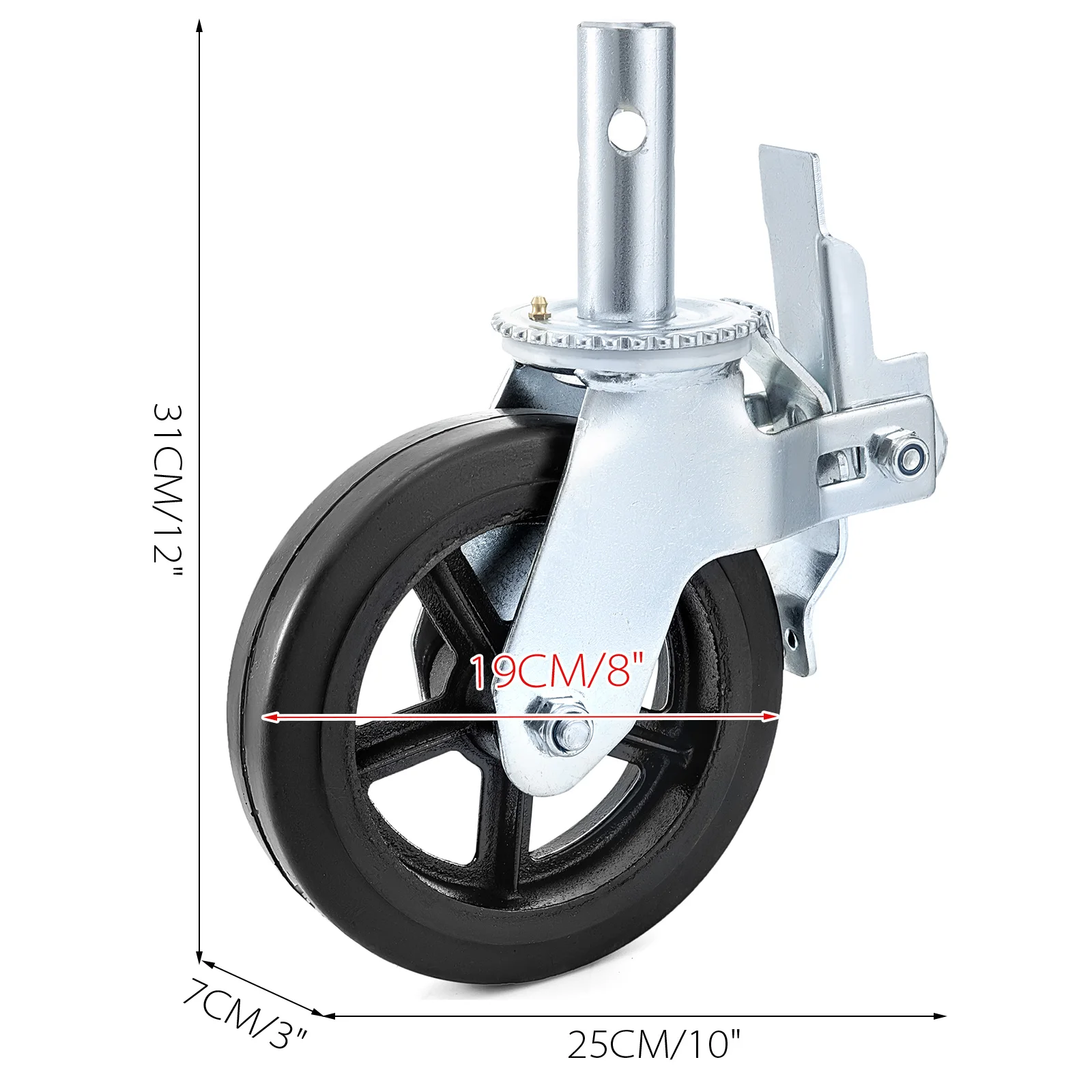 4 Pack 8 x 2 Inch Heavy Duty Scaffolding Rubber Swivel Caster With Dual Locking 1100LBS Capacity Per Wheel 360 Degrees - Image 6