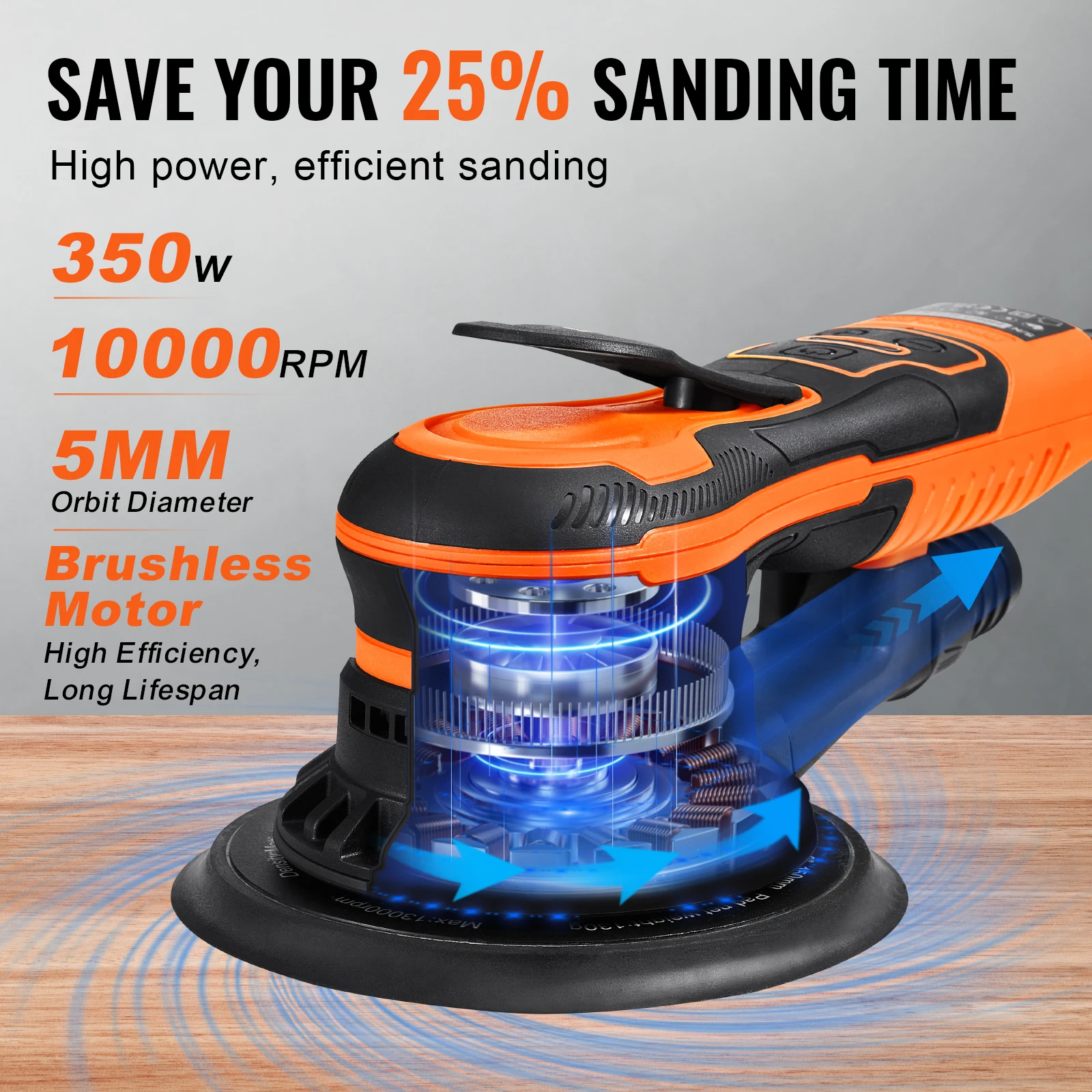 Random Orbital Sander 350W Brushless 10000 PRM 6 Variable Speed Electric Orbital Sander for Woodworking Detail Sanding - Image 2