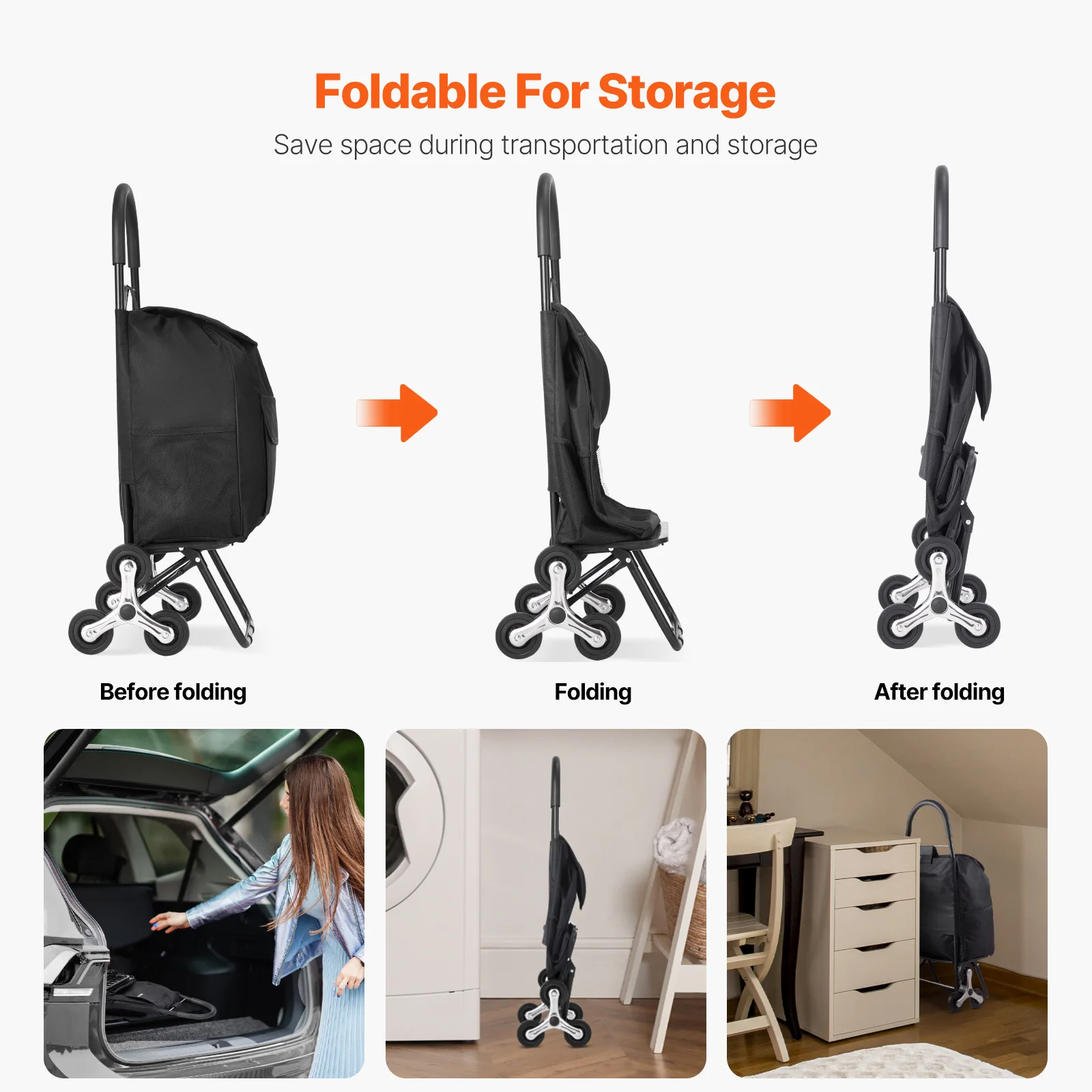 36L 110Lbs Grocery Cart Folding Shopping Cart Hand-pulled Trolley Household Portable Storage Stair Climbing Handcart - Image 5