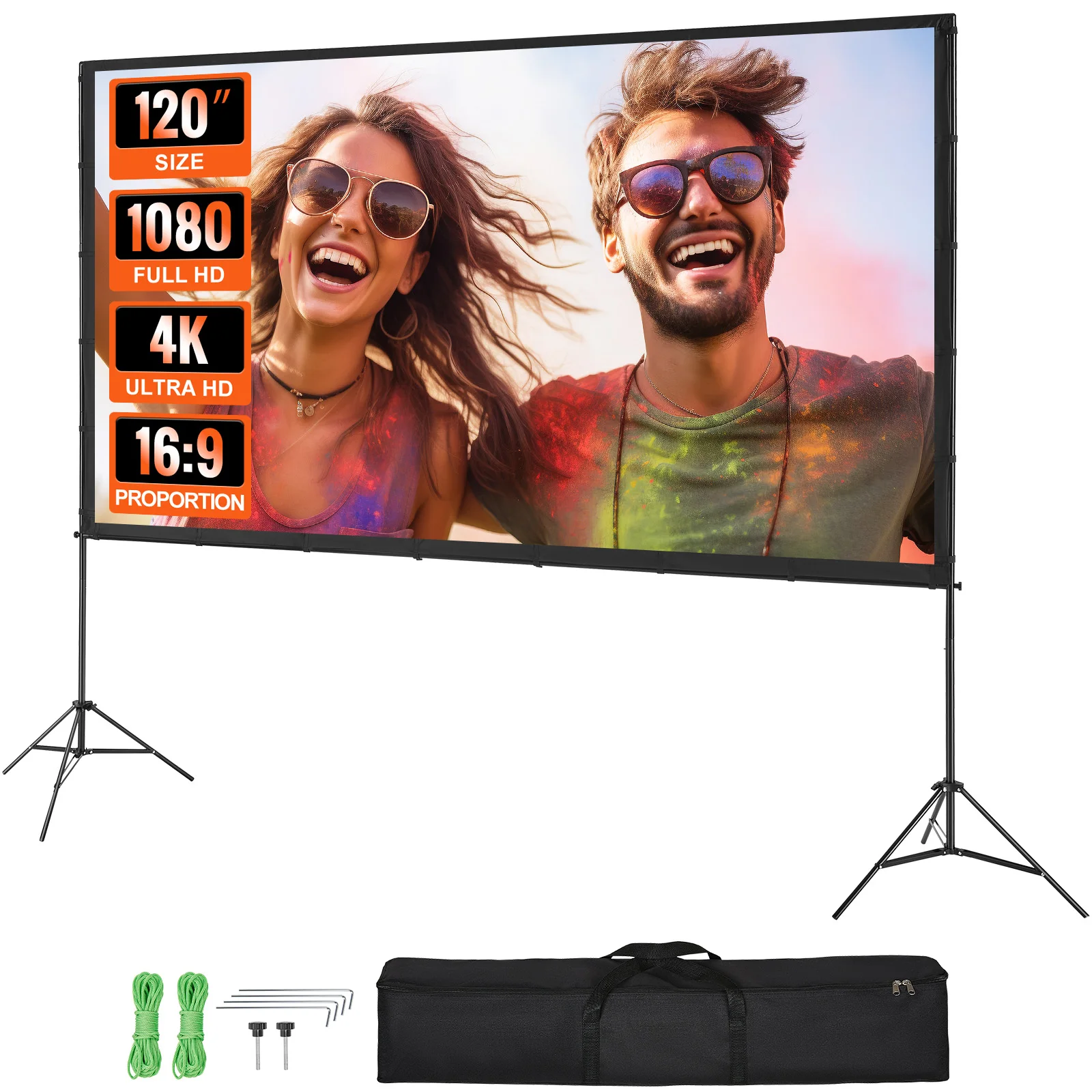 Projector Screen with Stand 100 120 150 inch 16:9 4K 1080 HD Portable Projection Screen for Home Office Theater Cinema