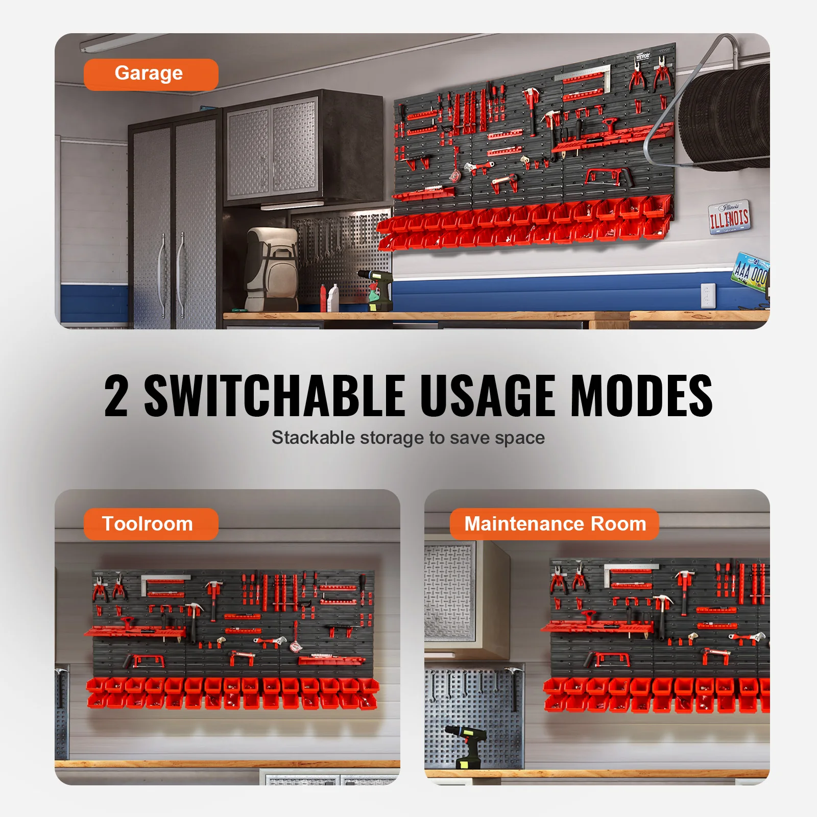 Wall Mounted Storage Bins 30/48Bin Parts Rack Organizer Garage with Wall Panels Hooks Plastic Shop Tool for Screw Nails - Image 6
