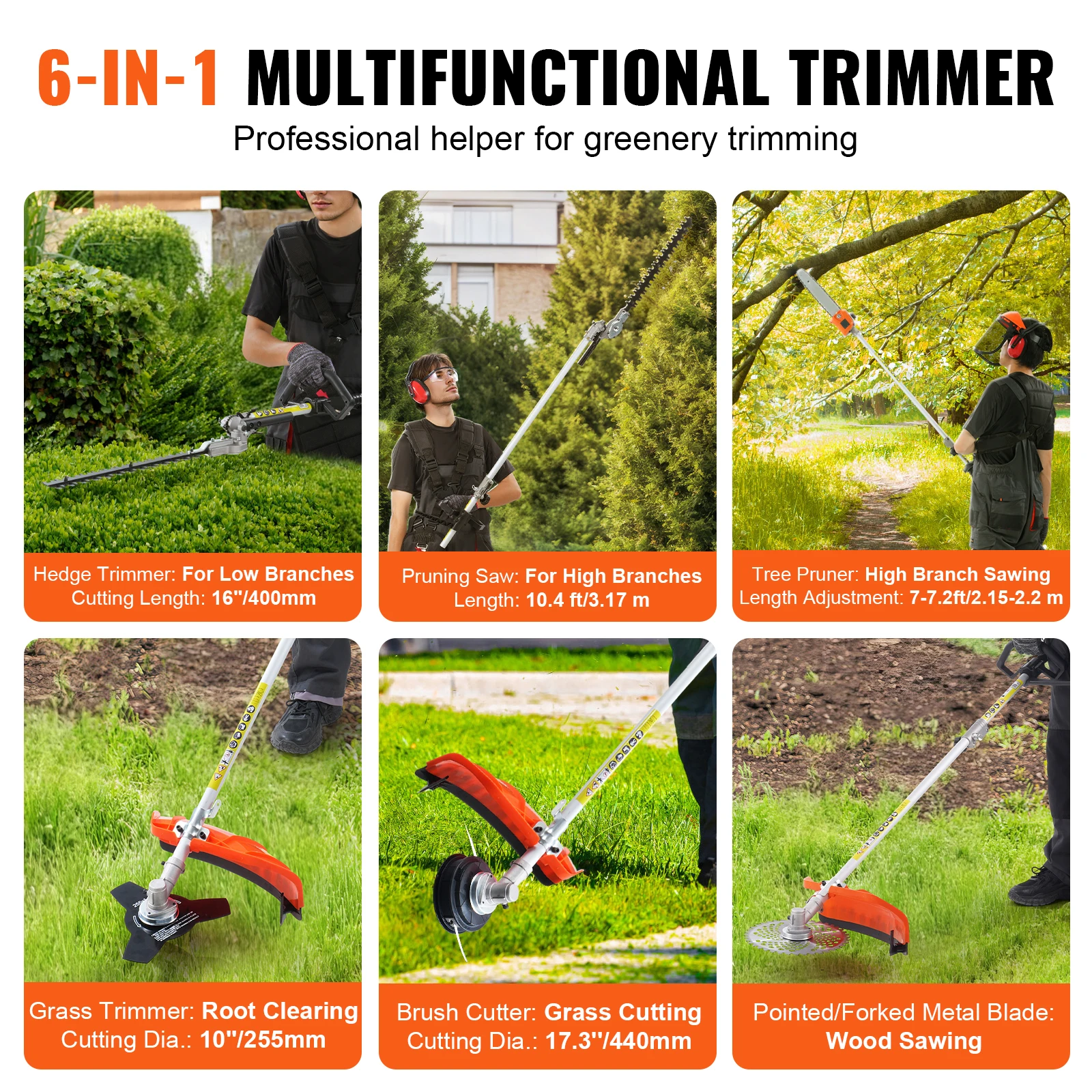 26CC 5-in-1 Multi-Functional Trimming Tools Gas Hedge Trimmer Weed Eater String Trimmer Edger Pole Saw Chainsaw Pruner - Image 6