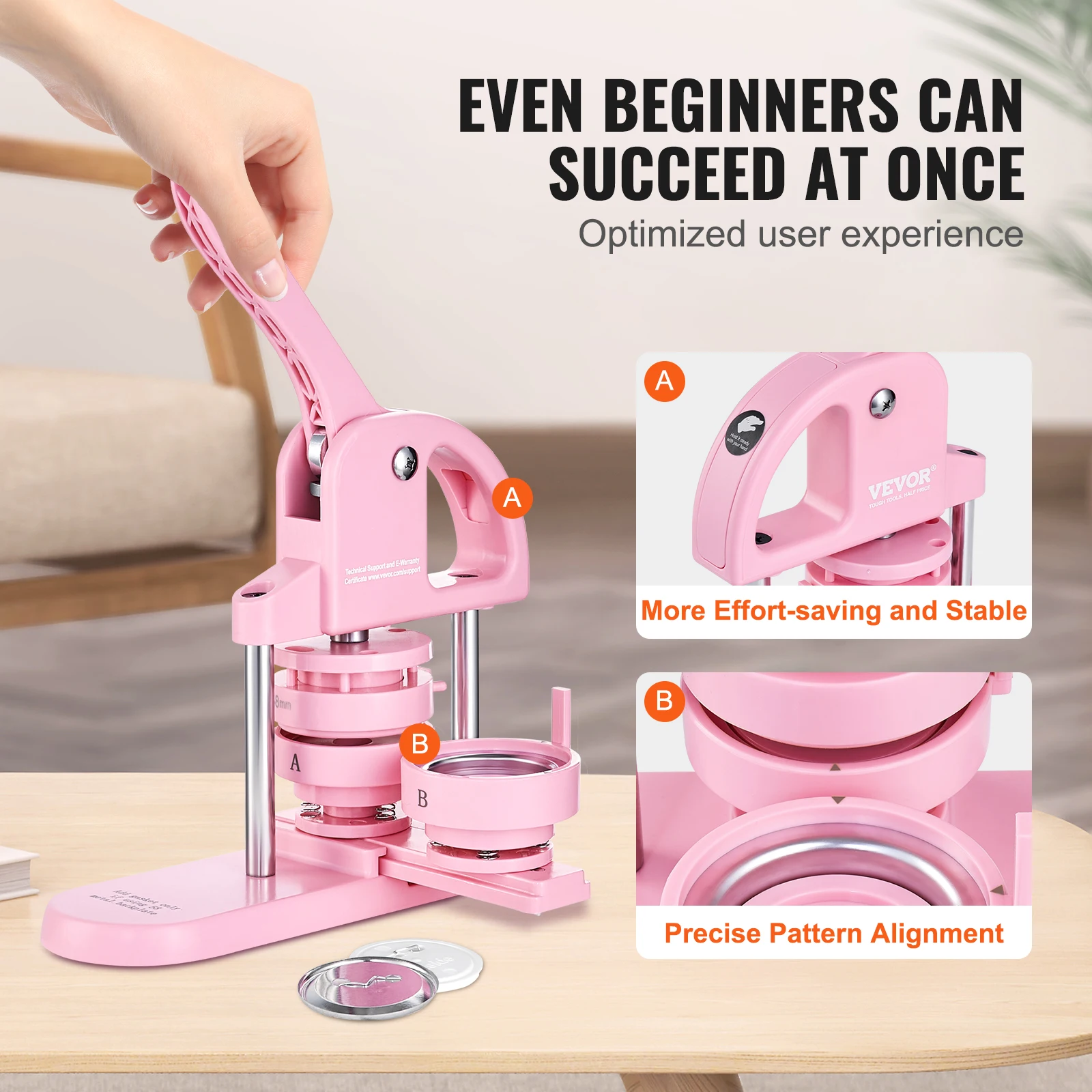 3-IN-1 Button Maker Button Maker Machine with Panda Magic Book Ergonomic Arc Handle Punch Press Kit - Image 3