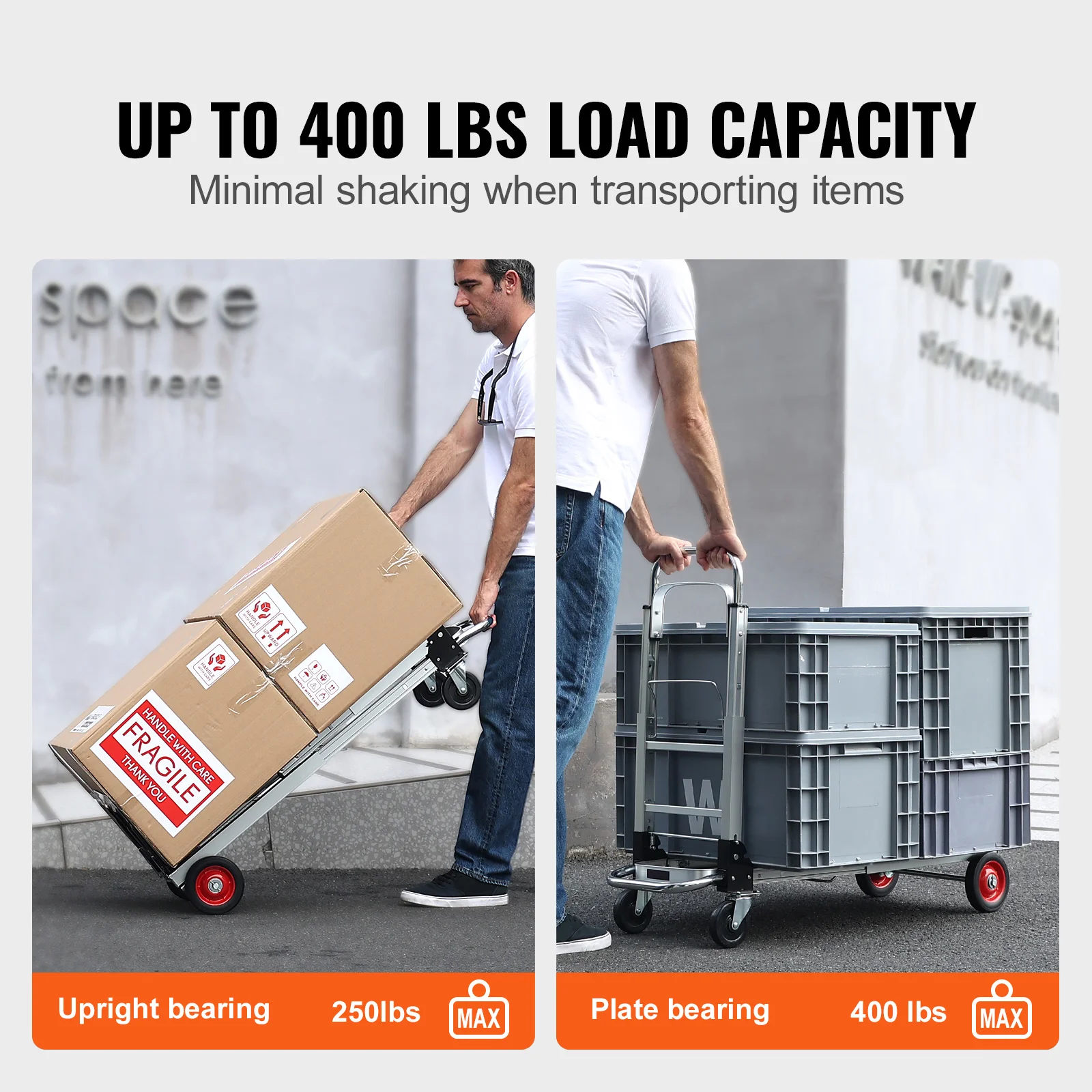 400 lbs Folding Hand Truck Lightweight Dolly with Wheels Foldable Luggage Utility Cart for Warehouse Transport Moving - Image 2