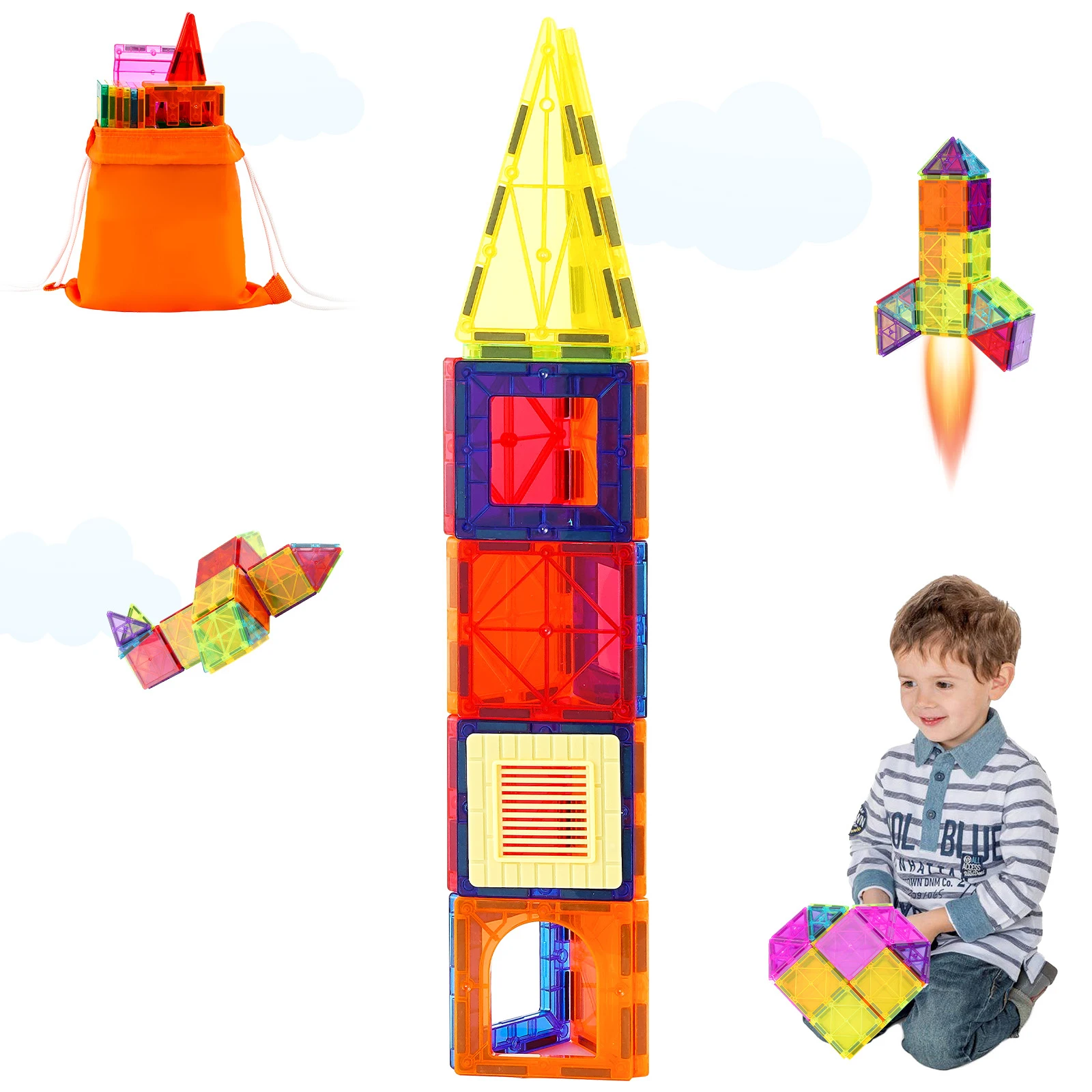 55pcs Magnetic Building Blocks Construction Set Magnet Tiles Children Montessori Educational Game Toys for Kids Gifts