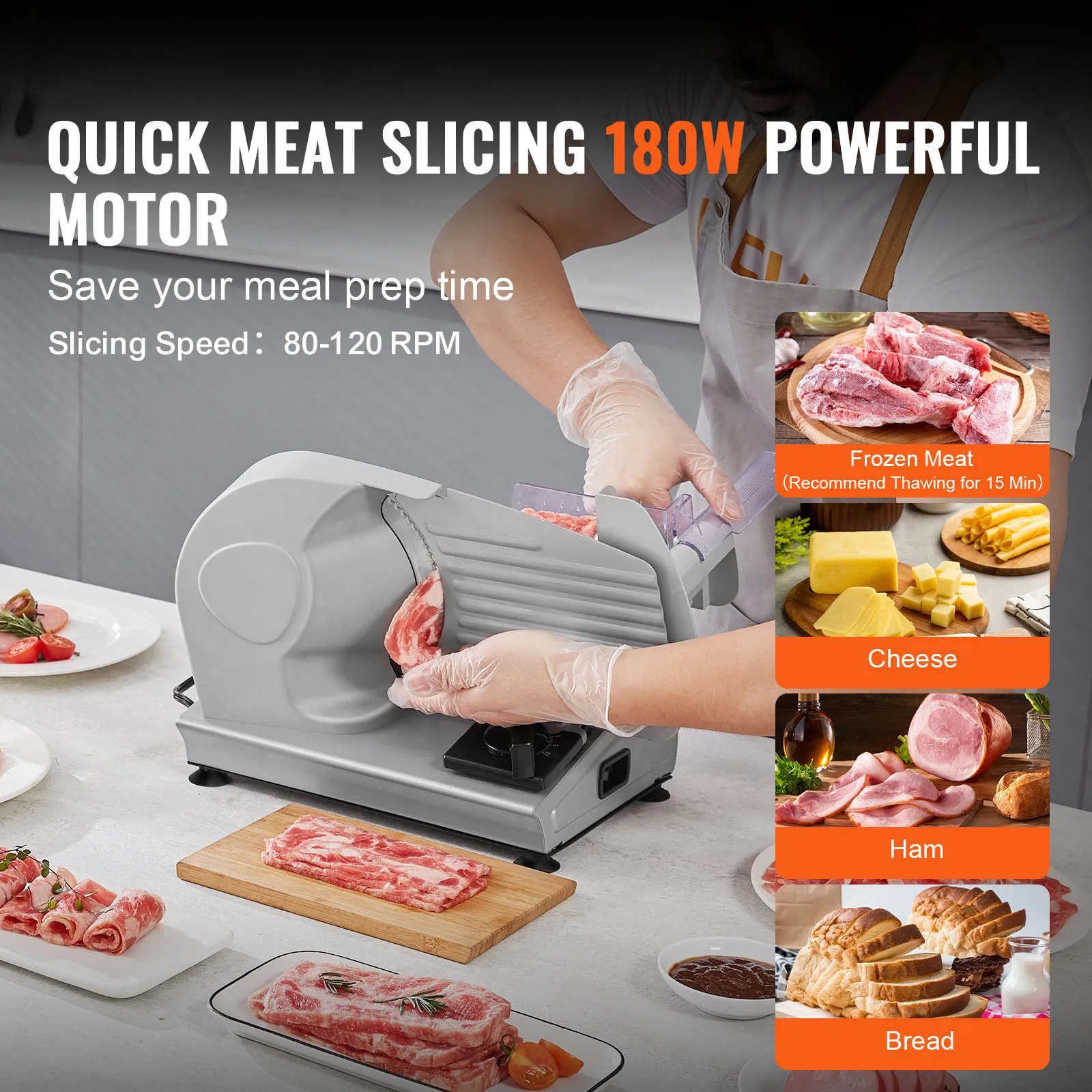 Meat Slicer Electric Deli Food Slicer SUS 420 Stainless Steel Blade and Blade Guard Adjustable Thickness for Home Use - Image 2