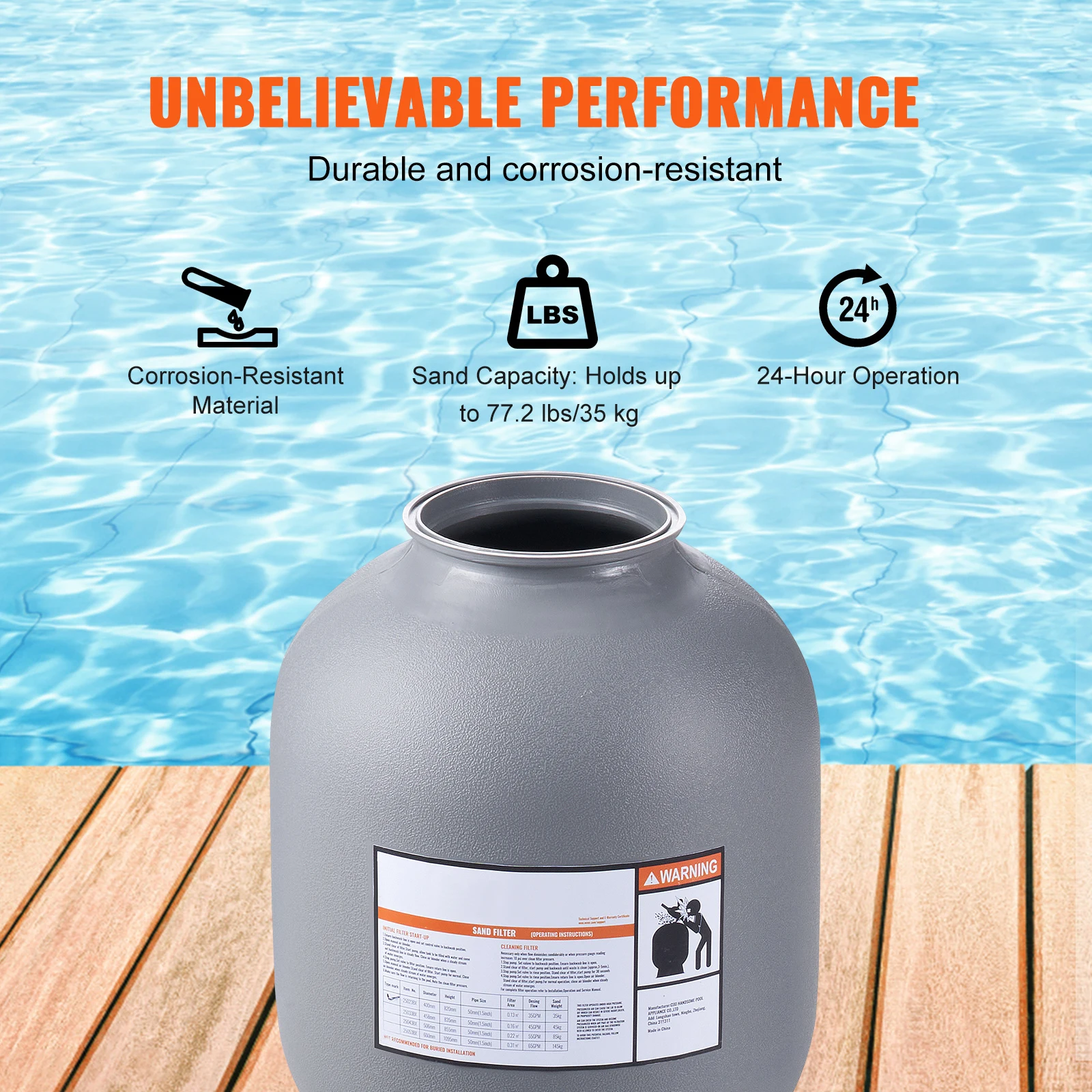 16/19/22/24 Inch Sand Filter 7-Way Multi-Port Valve & High GPM Flow Rate Above Inground Swimming Pool Sand System Gray - Image 3