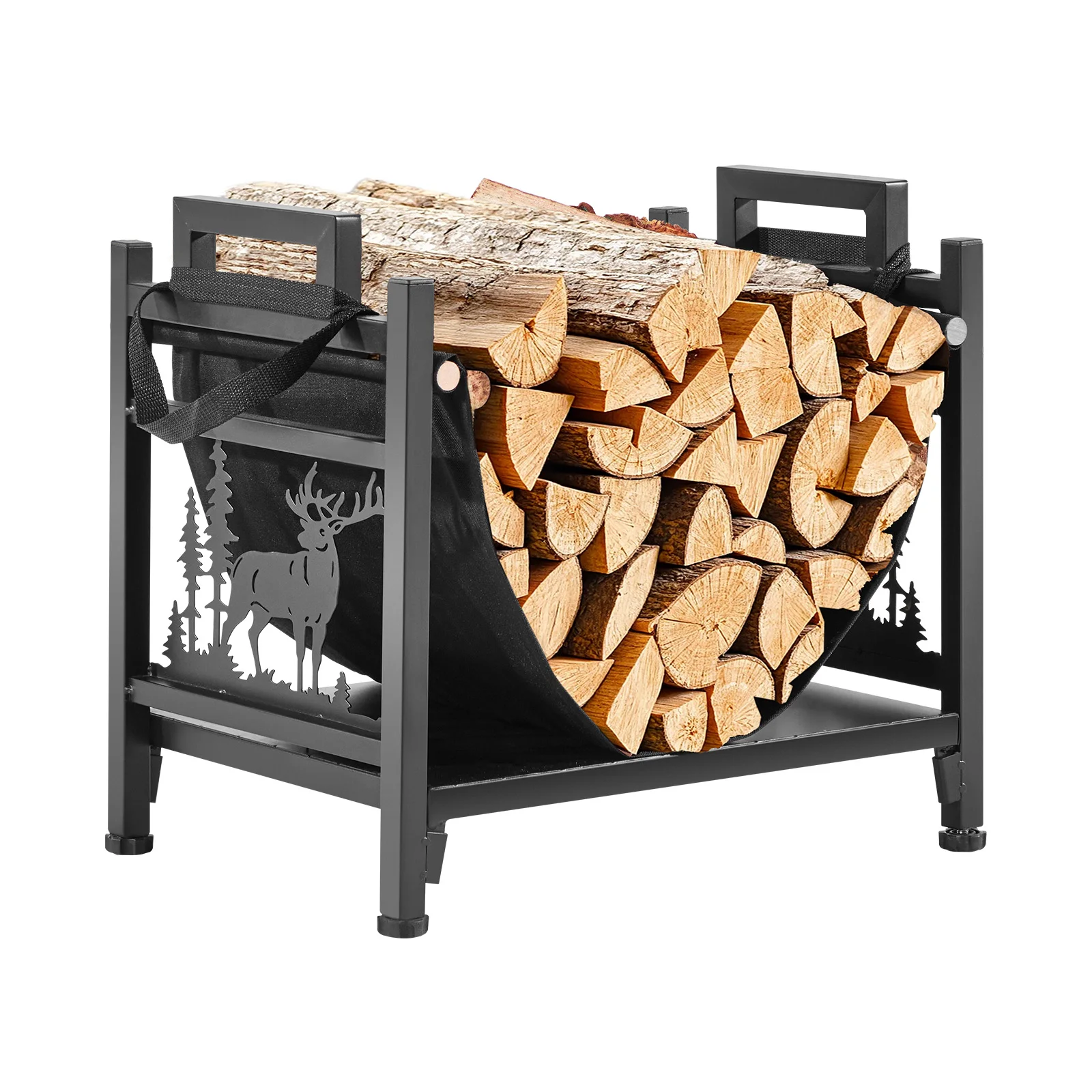 Indoor Firewood Rack 1/1.3/1.5 ft Curved Log Holder Powder-Coated Steel Firewood Holder Pile Stacker Rack for Fireplace