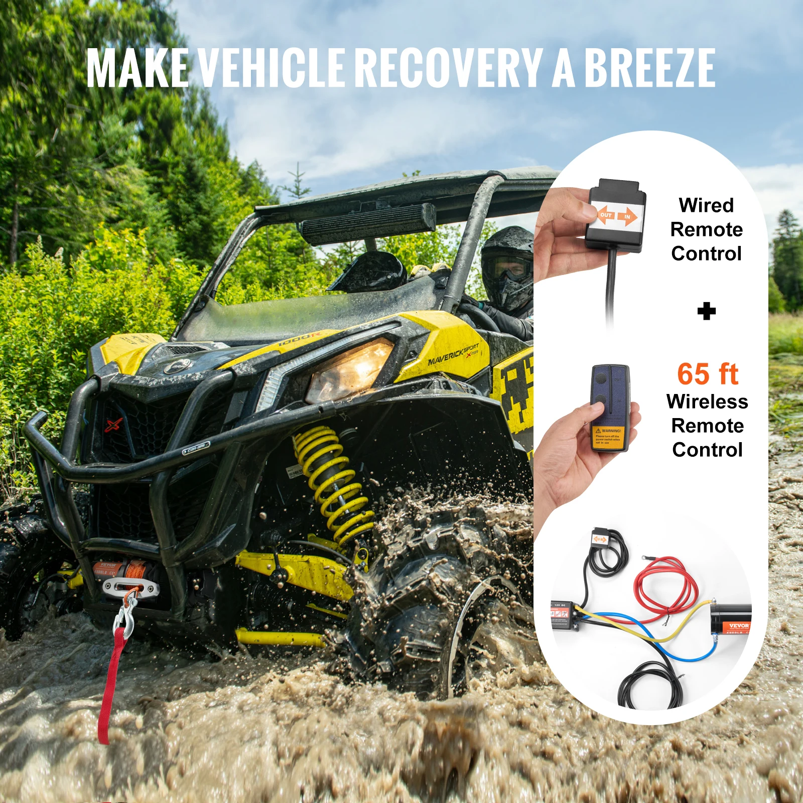4500lbs ATV/UTV Electric Winch 12V with 39ft Synthetic Rope Wireless & Wired Remote Control IP55 Waterproof for Jeeps - Image 5