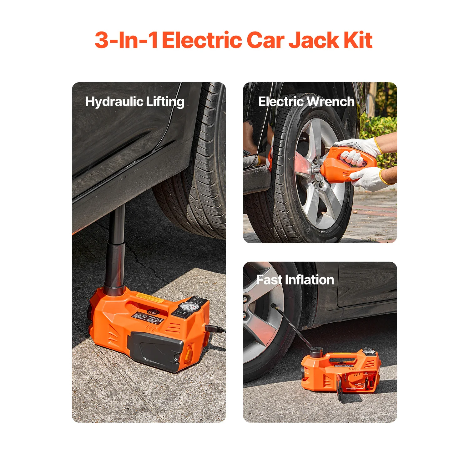 Electric Car Jack, 5T Electric Scissor Jack with Built-In Inflator 12V Tire Changer with LED Light for Sedan SUV Truck - Image 2