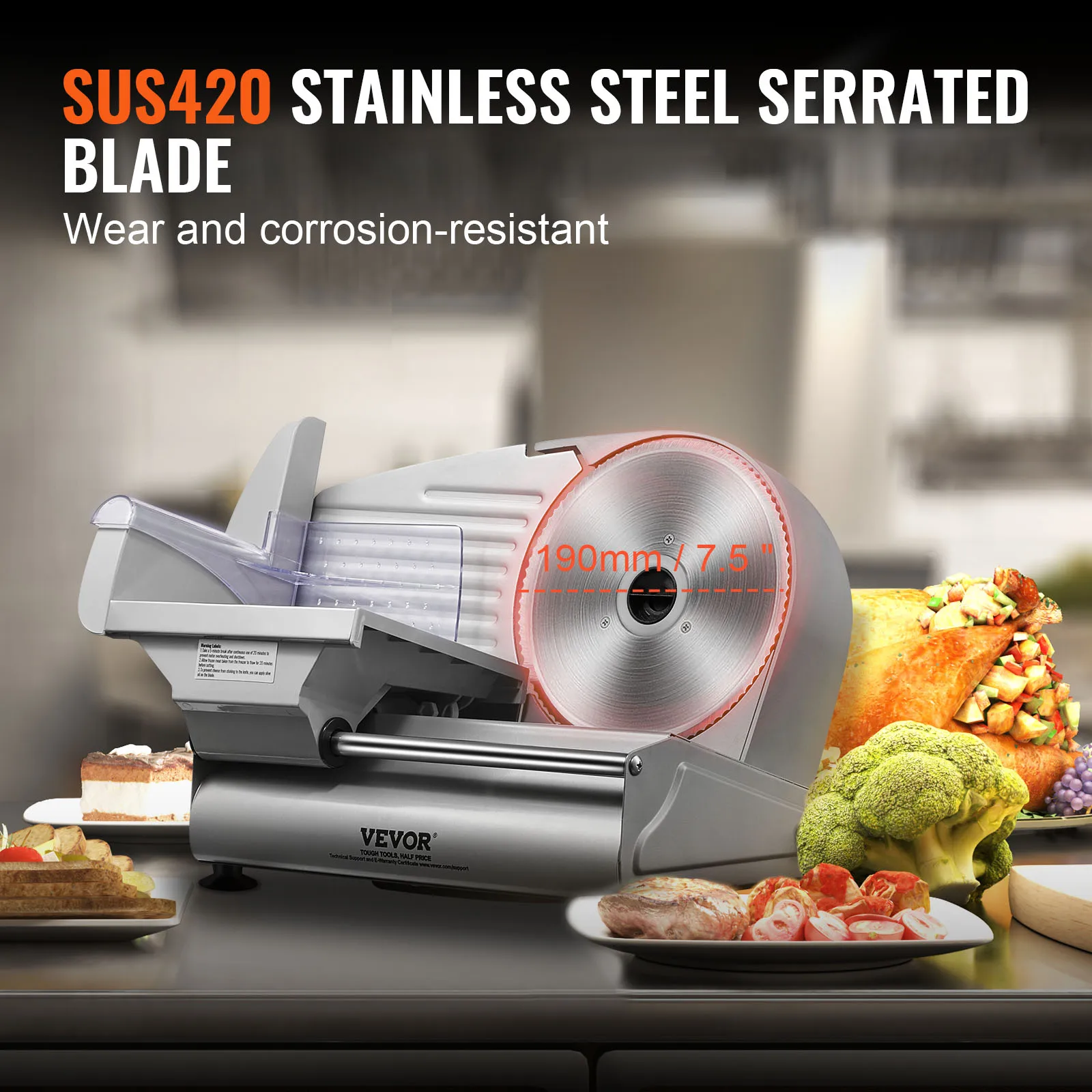 Meat Slicer Electric Deli Food Slicer SUS 420 Stainless Steel Blade and Blade Guard Adjustable Thickness for Home Use - Image 4