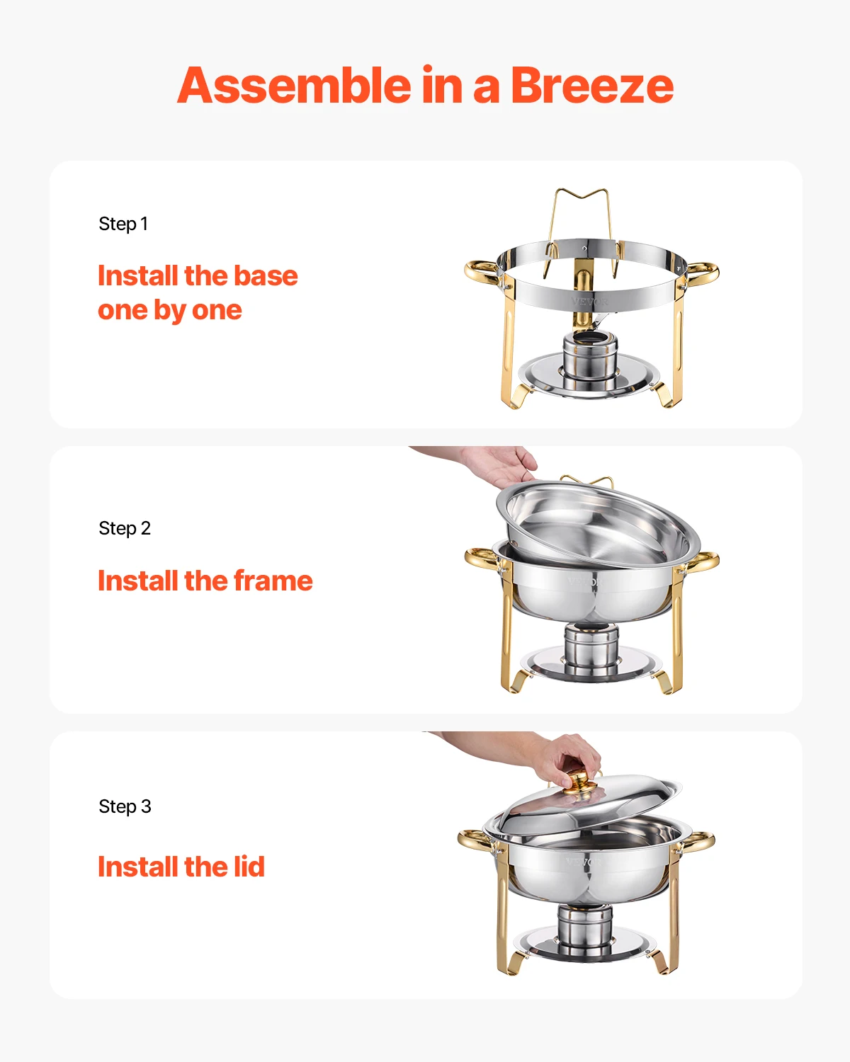 4 Pack Chafing Dish Buffet Set Stainless Steel Chafer w/4 Full Size Pan Round Catering Warmer Server for Party Banquets - Image 5