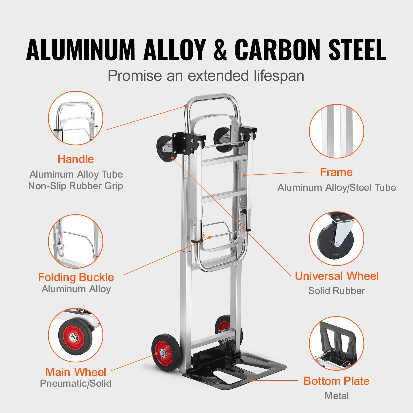 400 lbs Folding Hand Truck Lightweight Dolly with Wheels Foldable Luggage Utility Cart for Warehouse Transport Moving - Image 4