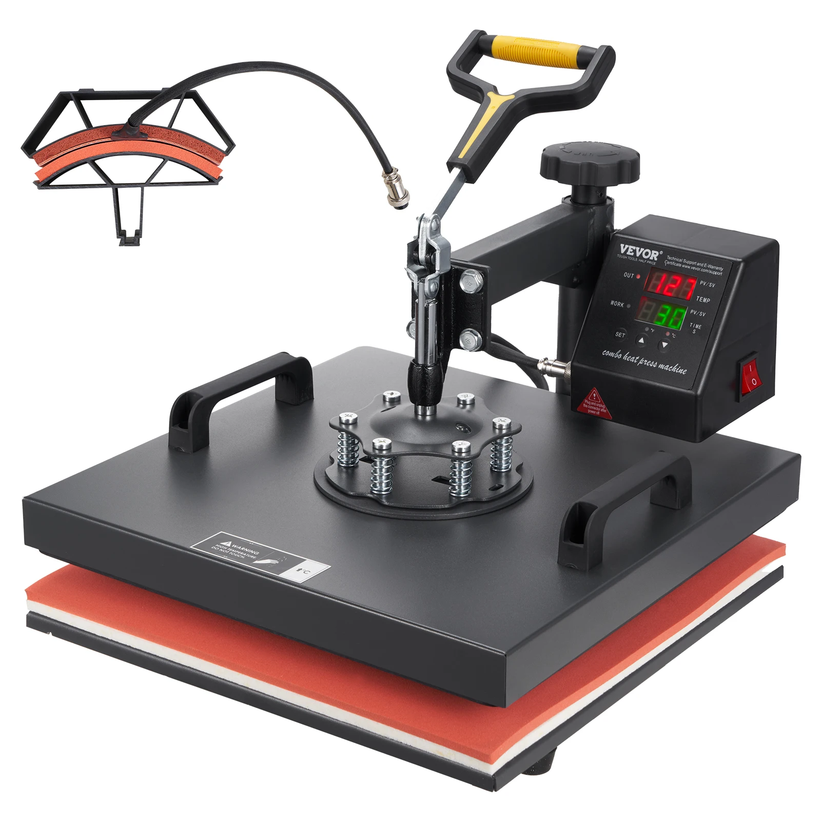 2In1 Heat Press Machine 38*38CM Multifunctional 360° Swing-Away Digital Sublimation Printer Transfer DIY T-shirt Cap