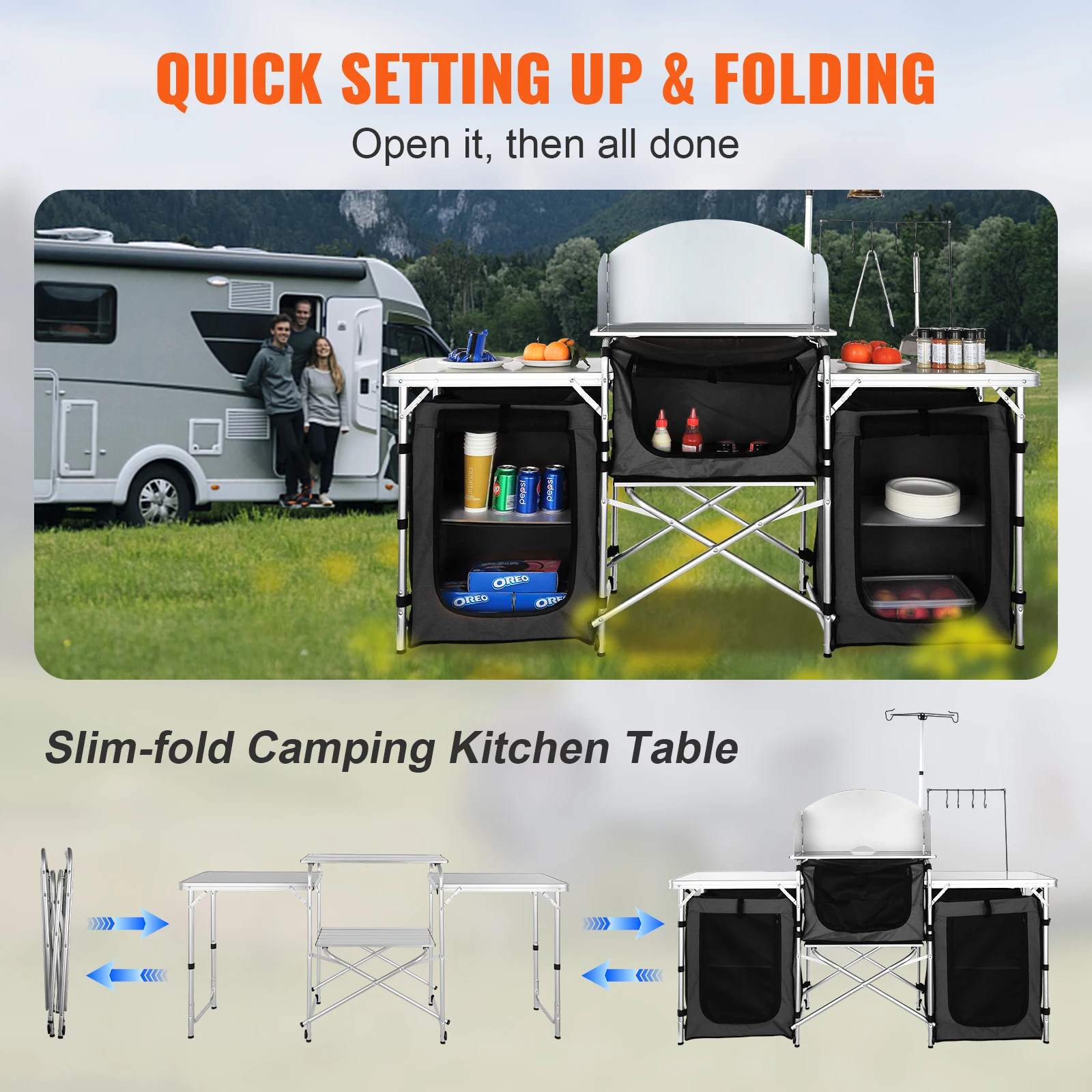 Camping Kitchen Table Folding Outdoor Cooking Table with Storage Carrying Bag Aluminum Cook Station for Picnics BBQ RV - Image 3