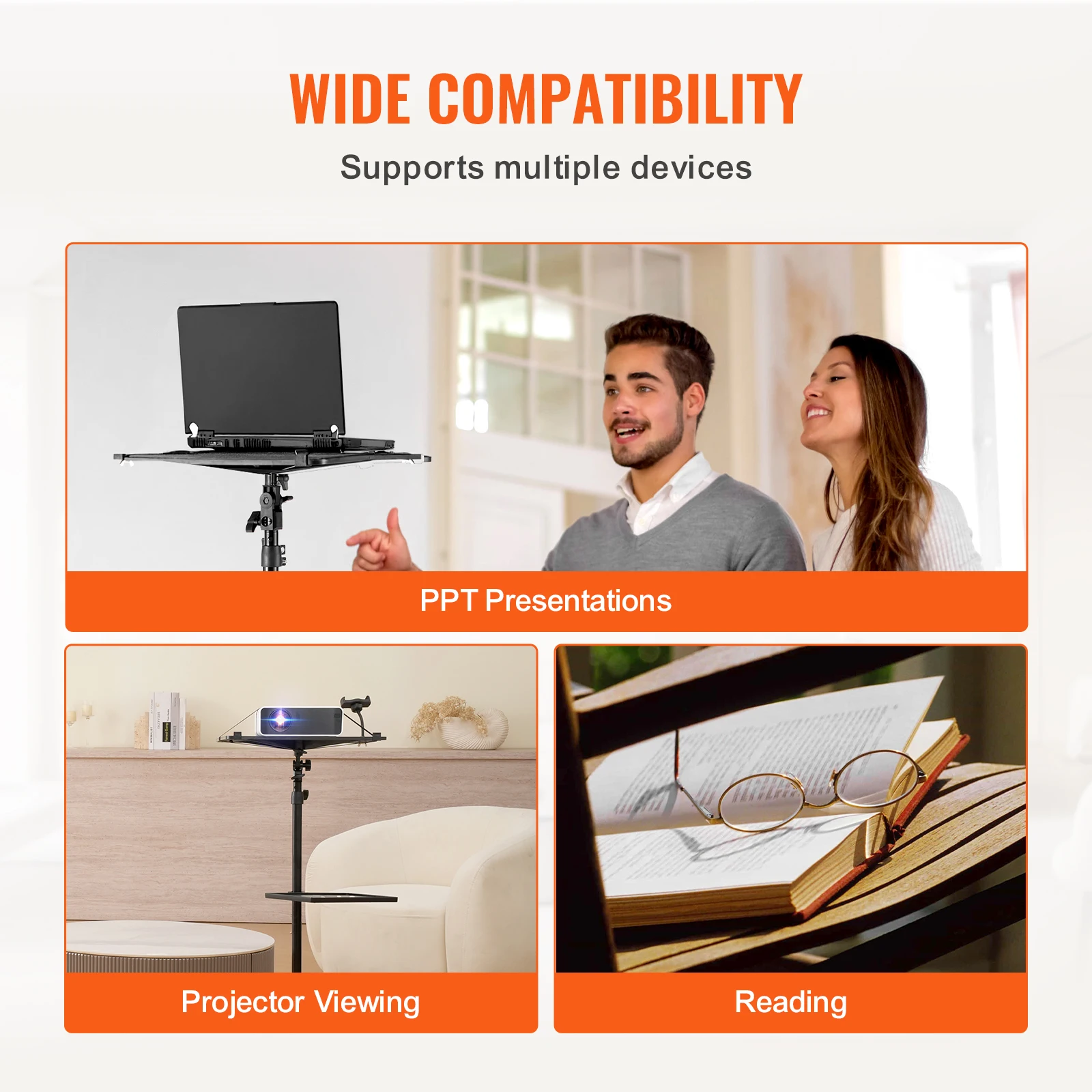 Portable Projector Tripod Stand Adjustable Height w/ Tray & Gooseneck Phone Holder for Outdoor Movies Home Office Stage - Image 2