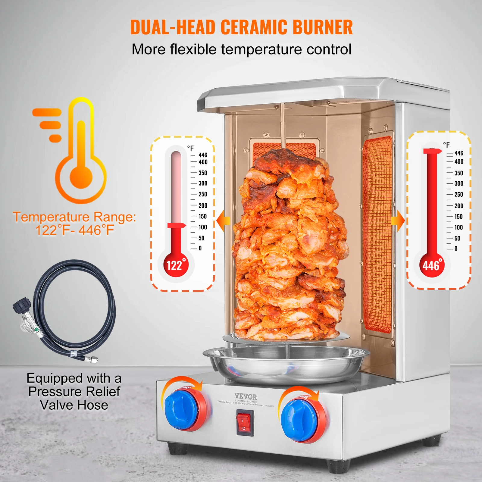 Shawarma Grill Machine13 lbs Chicken Shawarma Cooker Gas Vertical Broiler Gyro Rotisserie Oven Doner Kebab for Home - Image 3