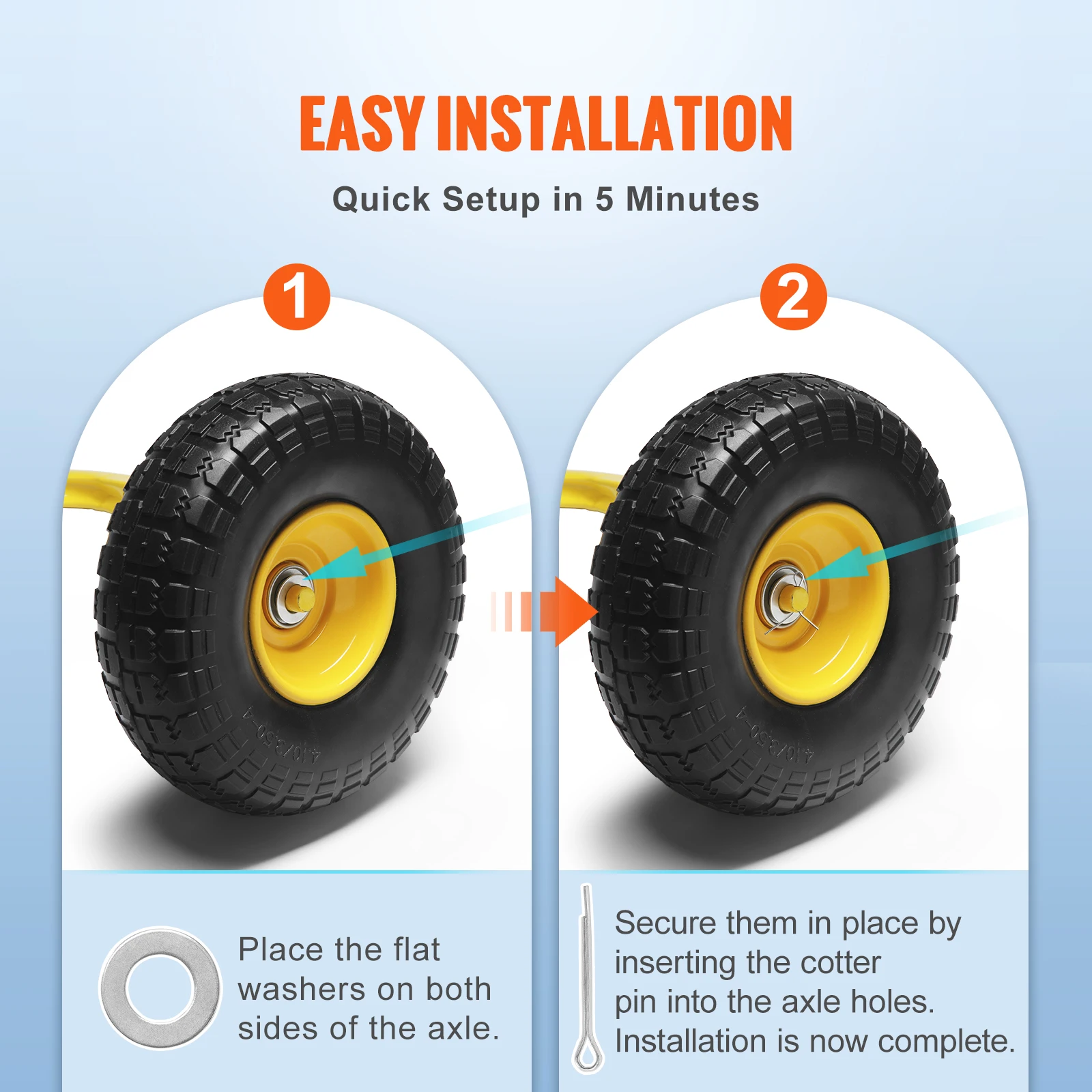 2-Pack Solid PU Run-Flat Tire Wheel 10" Flat Free Tubeless Tires and Wheels for Dollies Garden Trailers Various Carts - Image 5