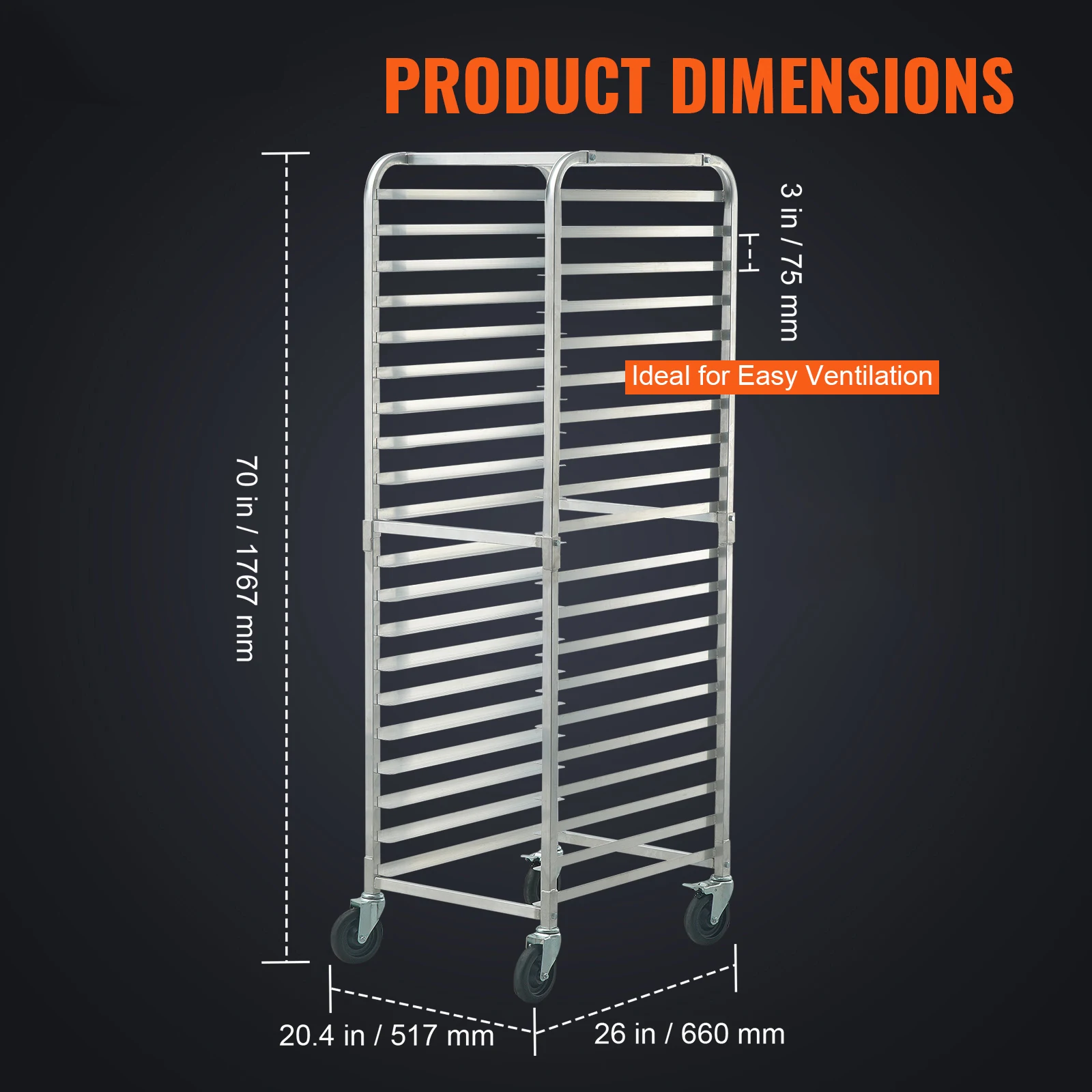 10/20 Sheet Bun Pan Rack Commercial Bakery Racks with Brake Wheels Aluminum Racking Trolley Storage for Bread Baking - Image 2