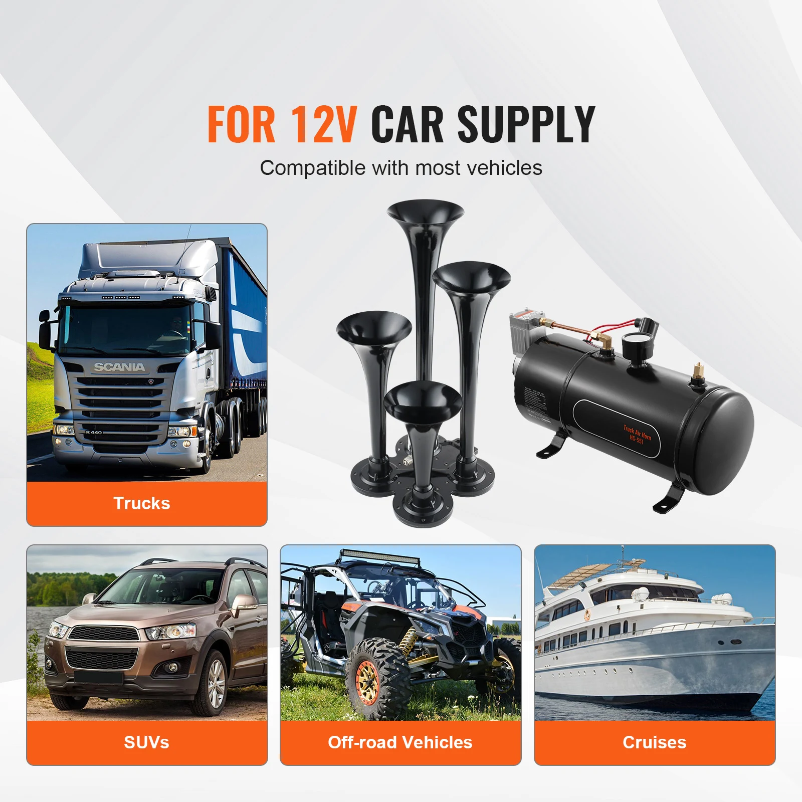 Train Horns Kit, 4 Trumpet Air Horn Kit, 150dB Train Horns for Pickup Trucks 12V 120 psi Air Compressor for Truck Train - Image 6