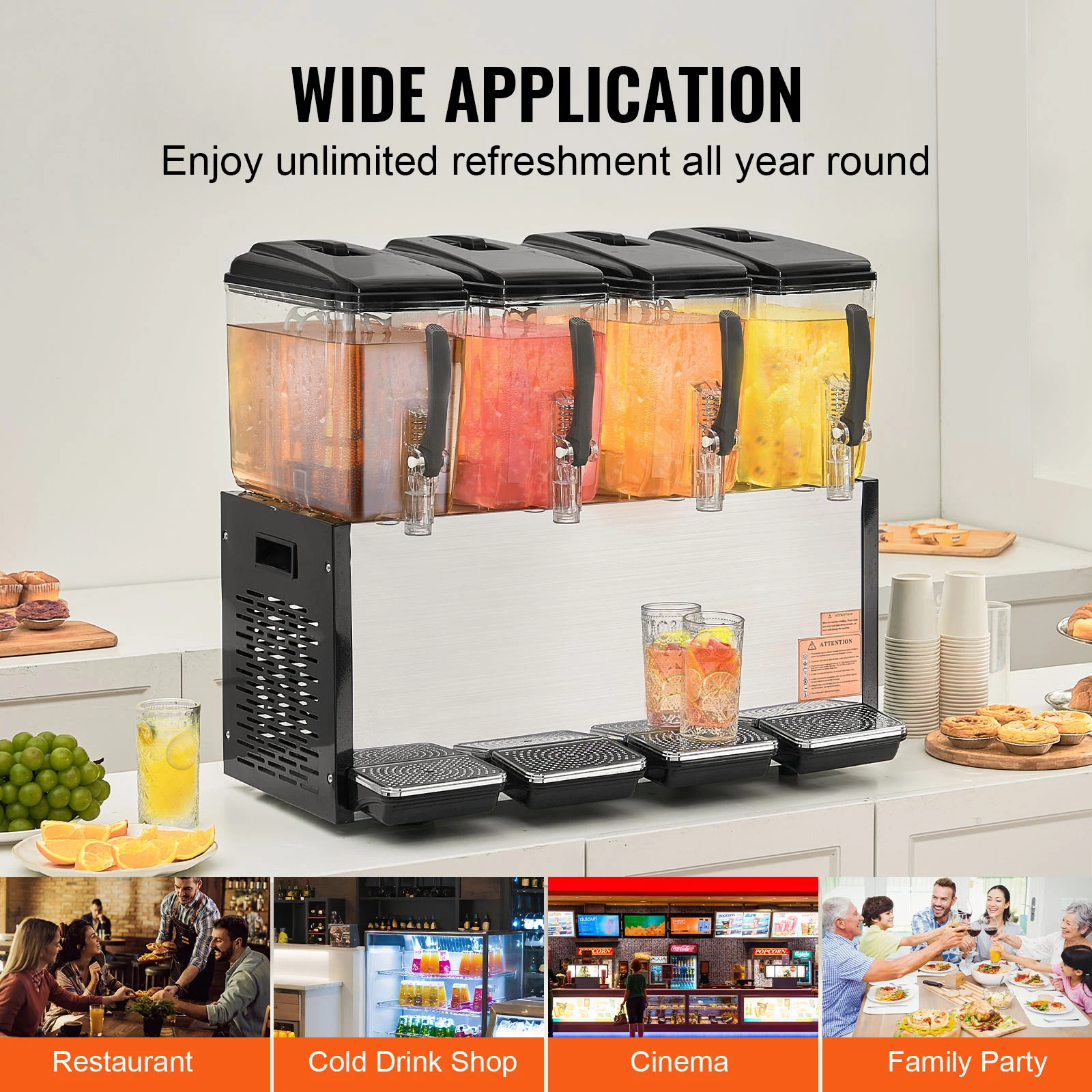 Commercial Beverage Dispenser 4 Tanks 10L/12L Per Tank Juice Dispenser Stainless Steel Ice Tea Drink Machine - Image 2