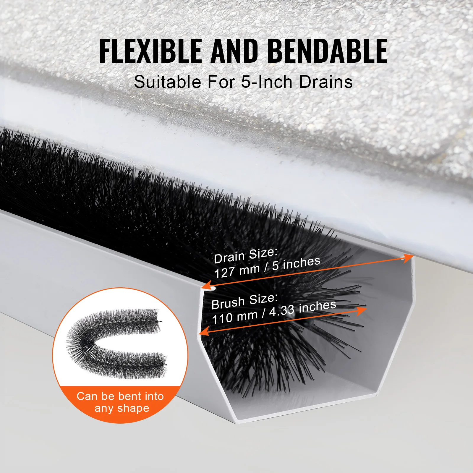 Gutter Brush 30 Ft Total Length 4.33 in Diameter Gutter Cleaning Tools Ground-Level Gutter Brush Leaf Guard for Gutters - Image 5
