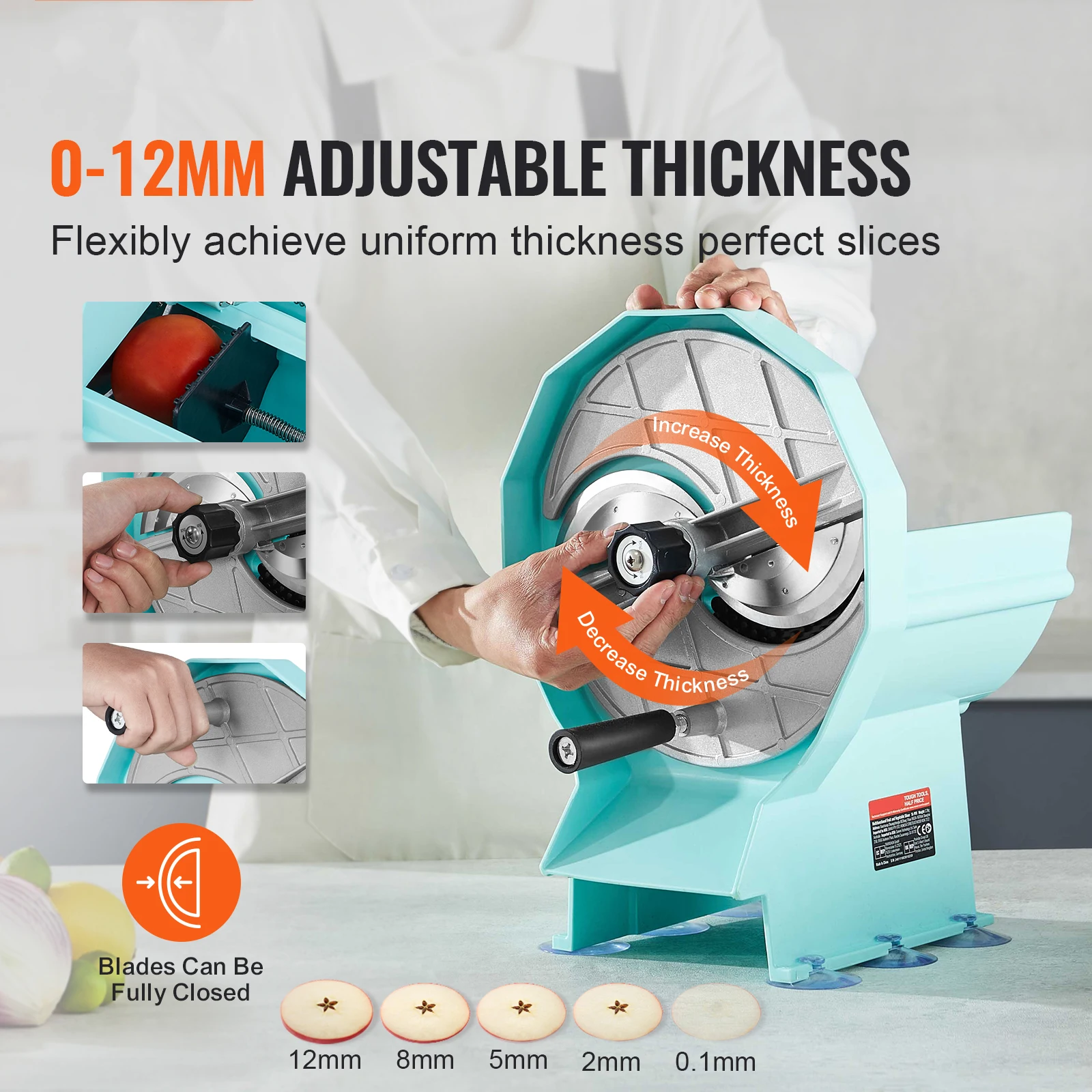 Manual Vegetable Fruit Slicer 0-0.5"/0-12mm Adjustable Commercial Slicer Machine Stainless Steel Blade Food Cutter - Image 3