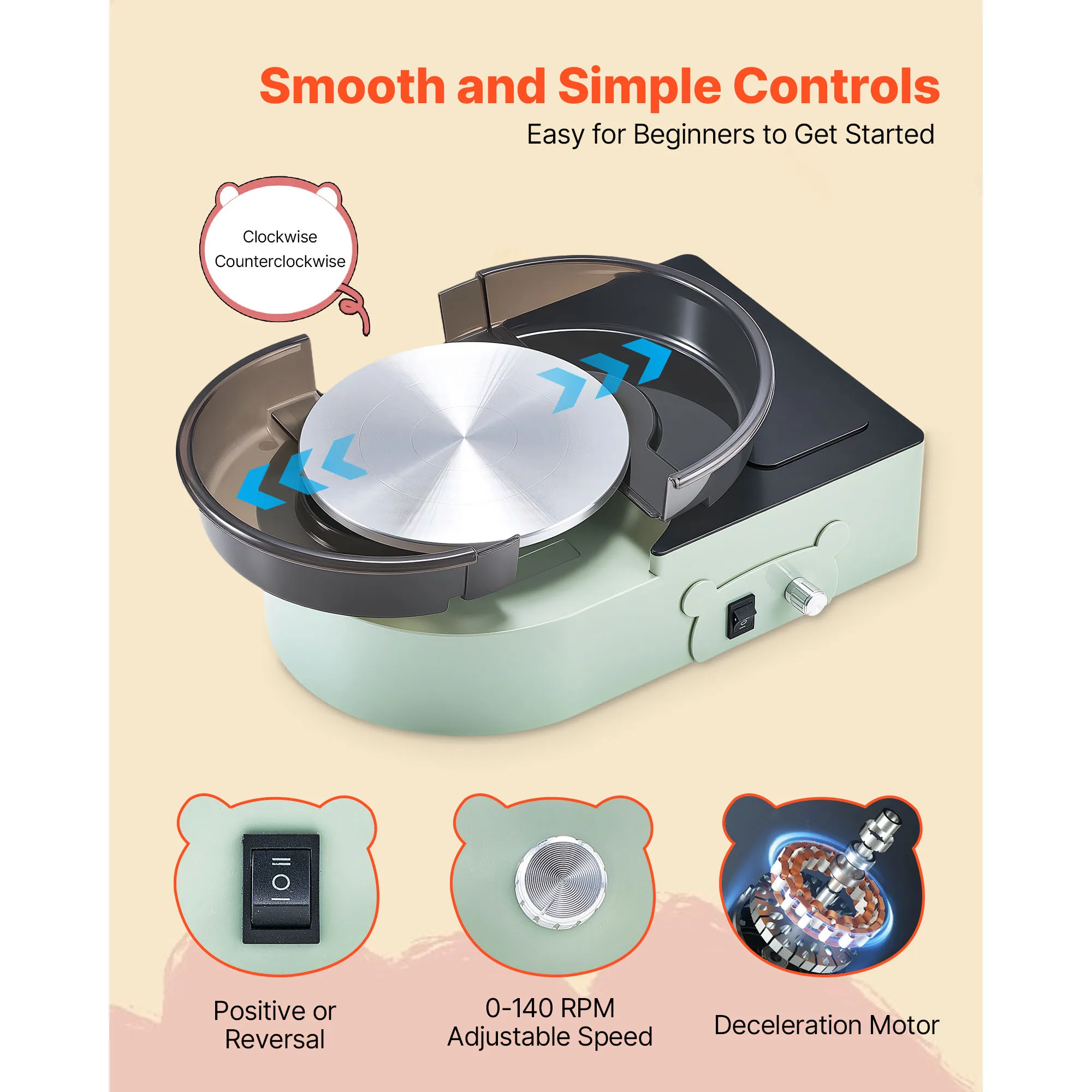 3/6 inch Mini Pottery Wheel Turntable Forward Reverse Rotation Adjustable Speed Electric Clay Wheel for Kids and Adults - Image 5