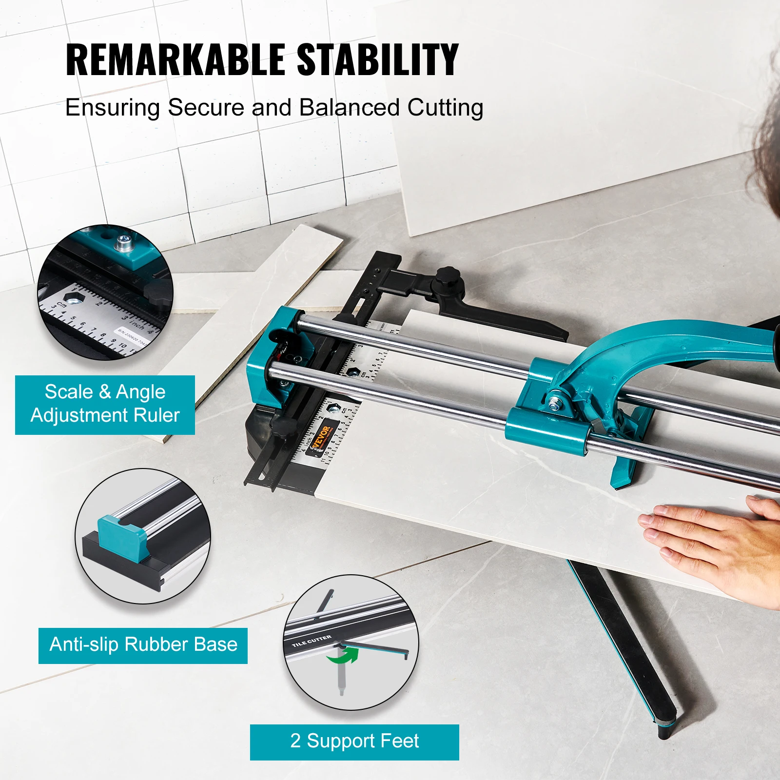 Manual Tile Cutter Laser Positioning Single Rails W/ Supporting Feet Professional Push Knife for Cutting Ceramic - Image 4