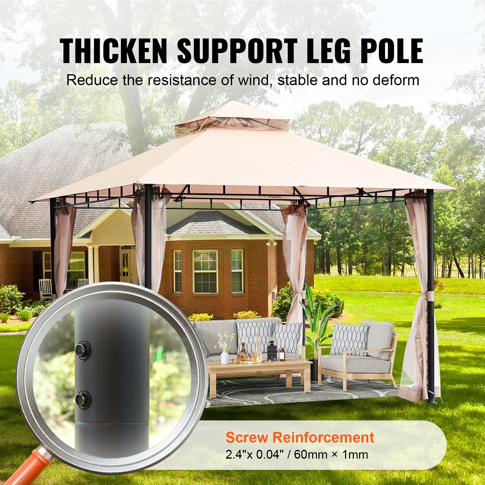 11x11ft/10x10ft/10x13ft Portable Gazebo PU Coated 250D Garden Market Waterproof Collapsible Canopy Tent for Outdoor - Image 3