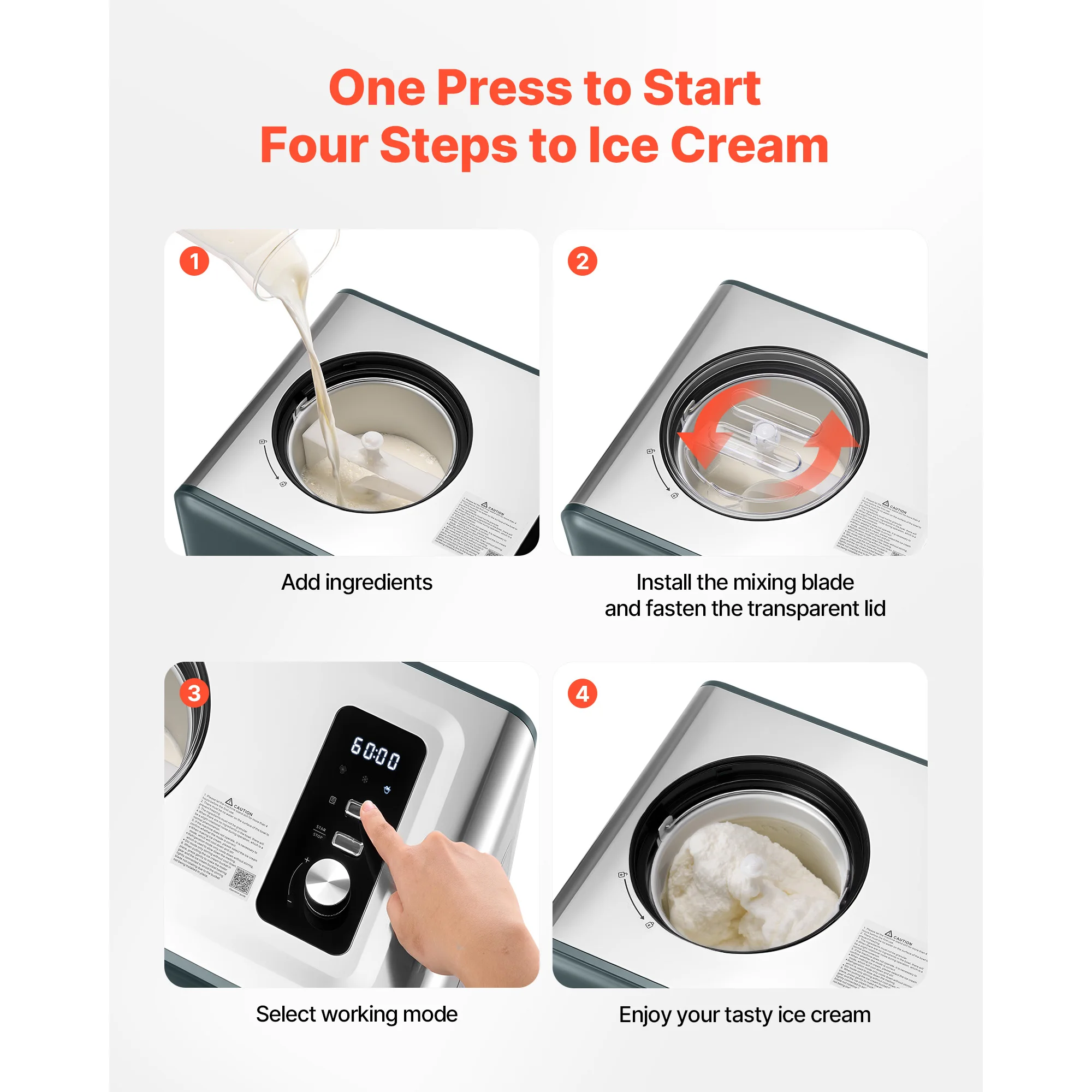 Automatic Ice Cream Maker w/Built-in Compressor 1.5QT No Pre-freezing Gelato Make Stainless Steel Electric Sorbet-Maker - Image 4