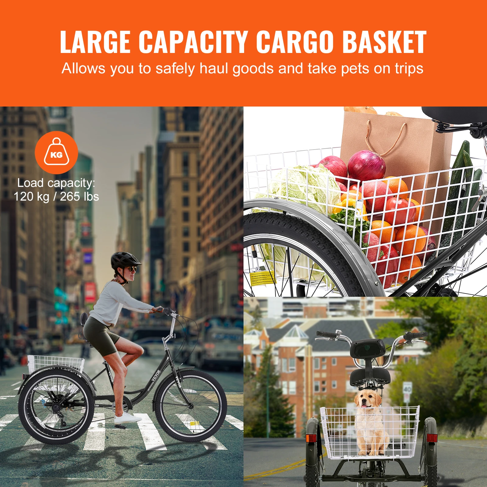 20inch 7 Speed Adult Tricycles Bike Adult Trikes 3-Wheeled Bicycles Carbon Steel Cruiser Bike with Basket - Image 6