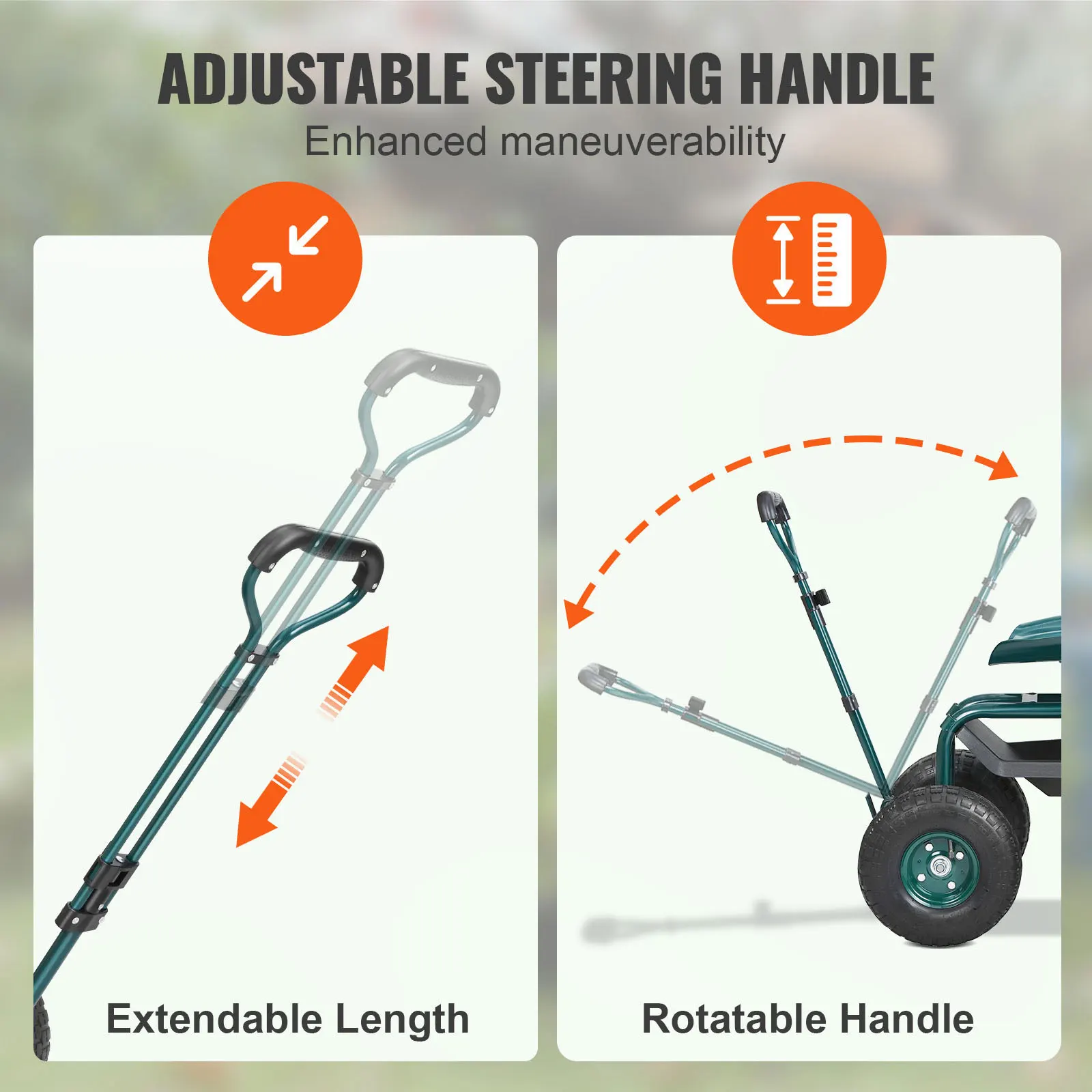 Garden Cart Rolling Workseat with Wheels Gardening Stool for Planting 360Degree Swivel Seat Wagon Scooter with Steering - Image 5
