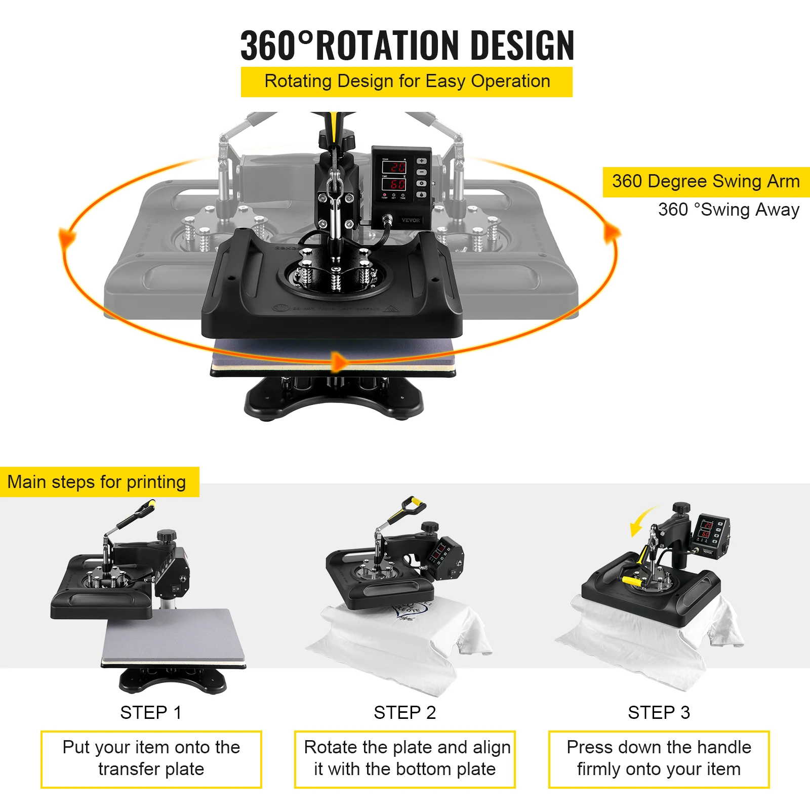 30*38CM 8 in 1 Combo Upgrade Heat Press Machine 360° Rotation Sublimation Printer Cap Shirt Mug Plate 2D Heat Transfer - Image 5