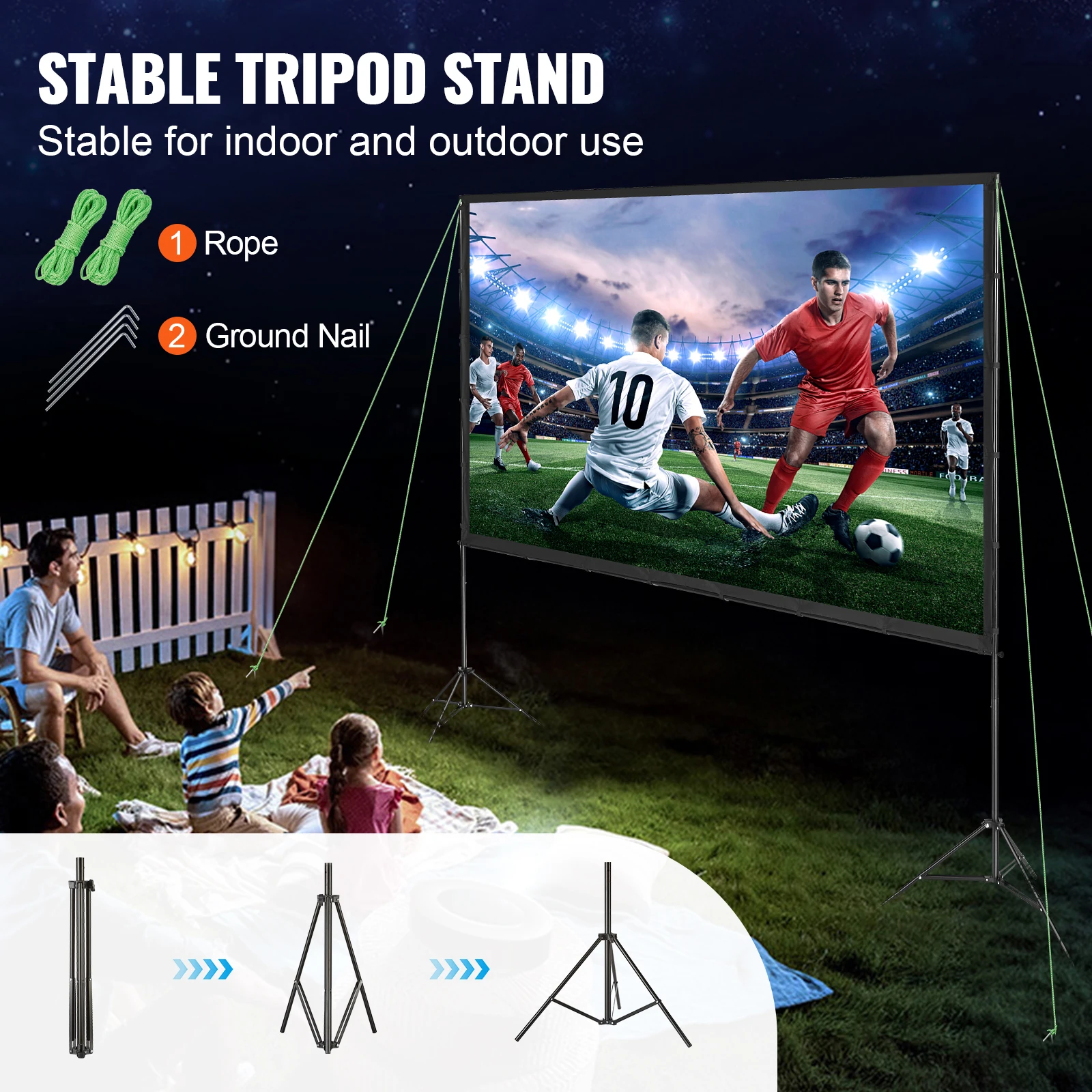 Projector Screen with Stand 100 120 150 inch 16:9 4K 1080 HD Portable Projection Screen for Home Office Theater Cinema - Image 4