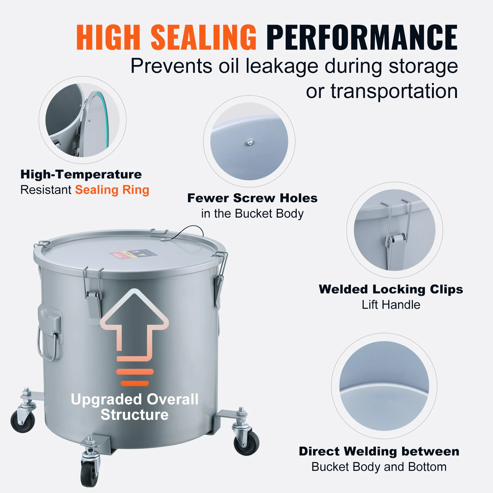 8/10/16 Gallon Fryer Grease Bucket Oil Disposal Caddy with Caster Base Rust-Proof Coating Oil Transport Container w/Lid - Image 4