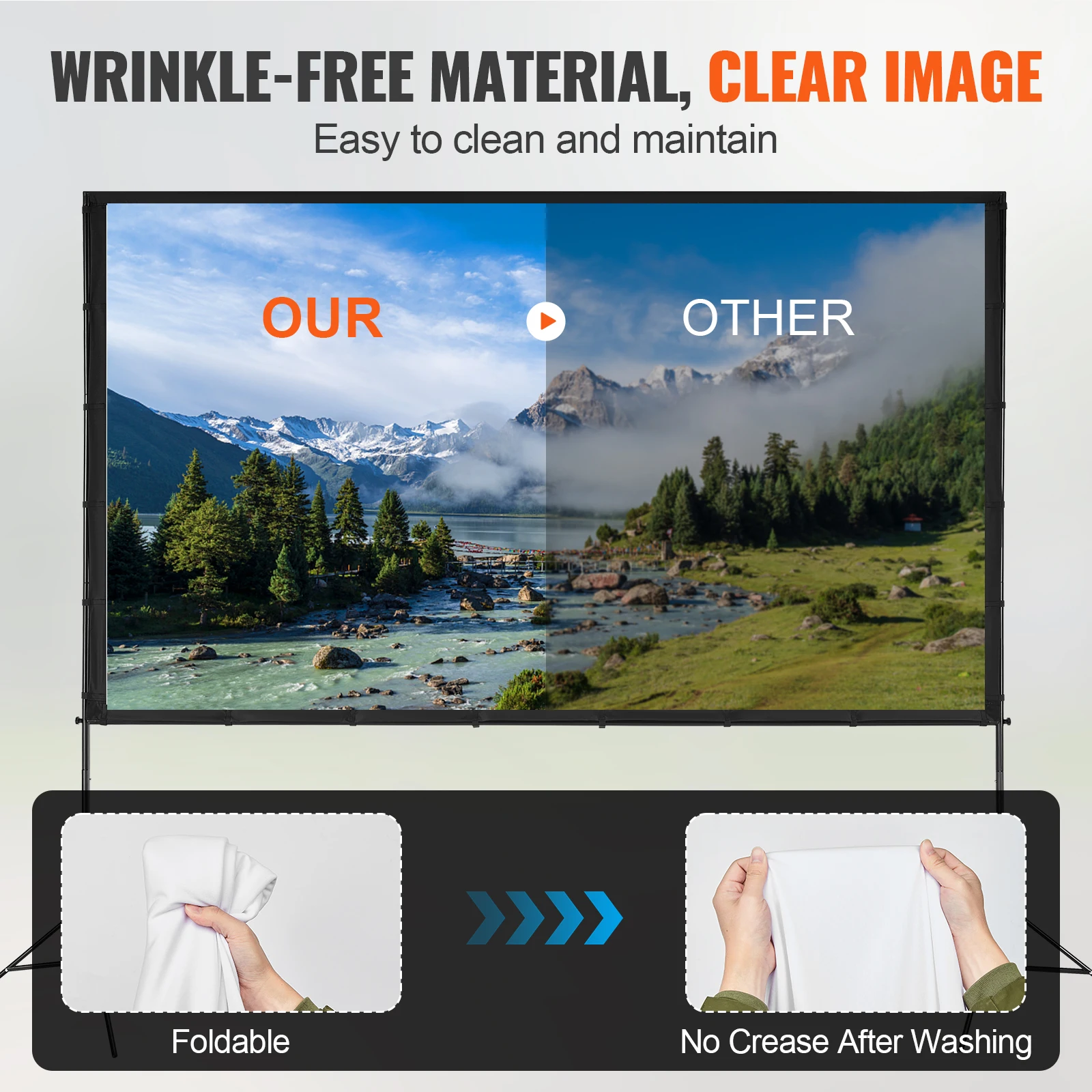 Projector Screen with Stand 100 120 150 inch 16:9 4K 1080 HD Portable Projection Screen for Home Office Theater Cinema - Image 3