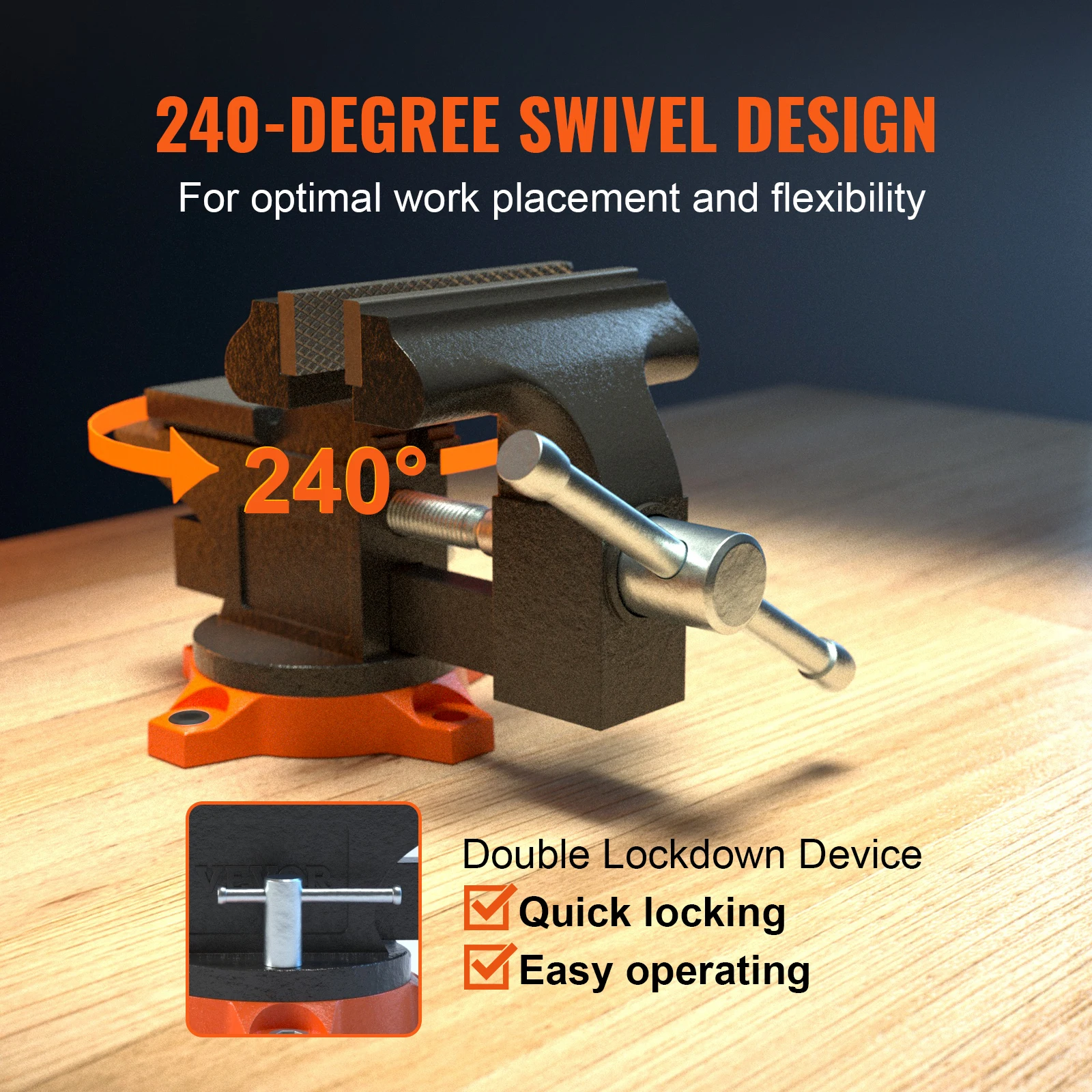 Bench Vise 4.5" 6" 6.5" Multipurpose, Swivel Base & Anvil Heavy Duty Cast Iron for Drilling, Conduit Cutting, Sanding - Image 5